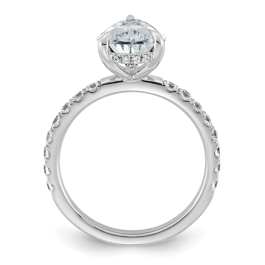 14k White Gold 3 1/2 carat Certified Lab Grown Diamond VS+ F+ Pear Complete Solitaire with Flair Engagement Ring