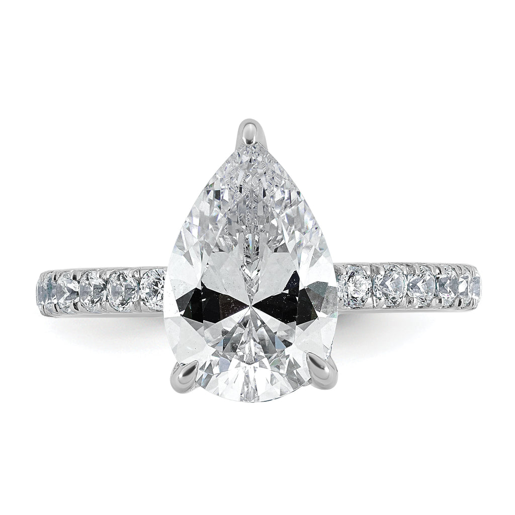 14k White Gold 3 1/2 carat Certified Lab Grown Diamond VS+ F+ Pear Complete Solitaire with Flair Engagement Ring