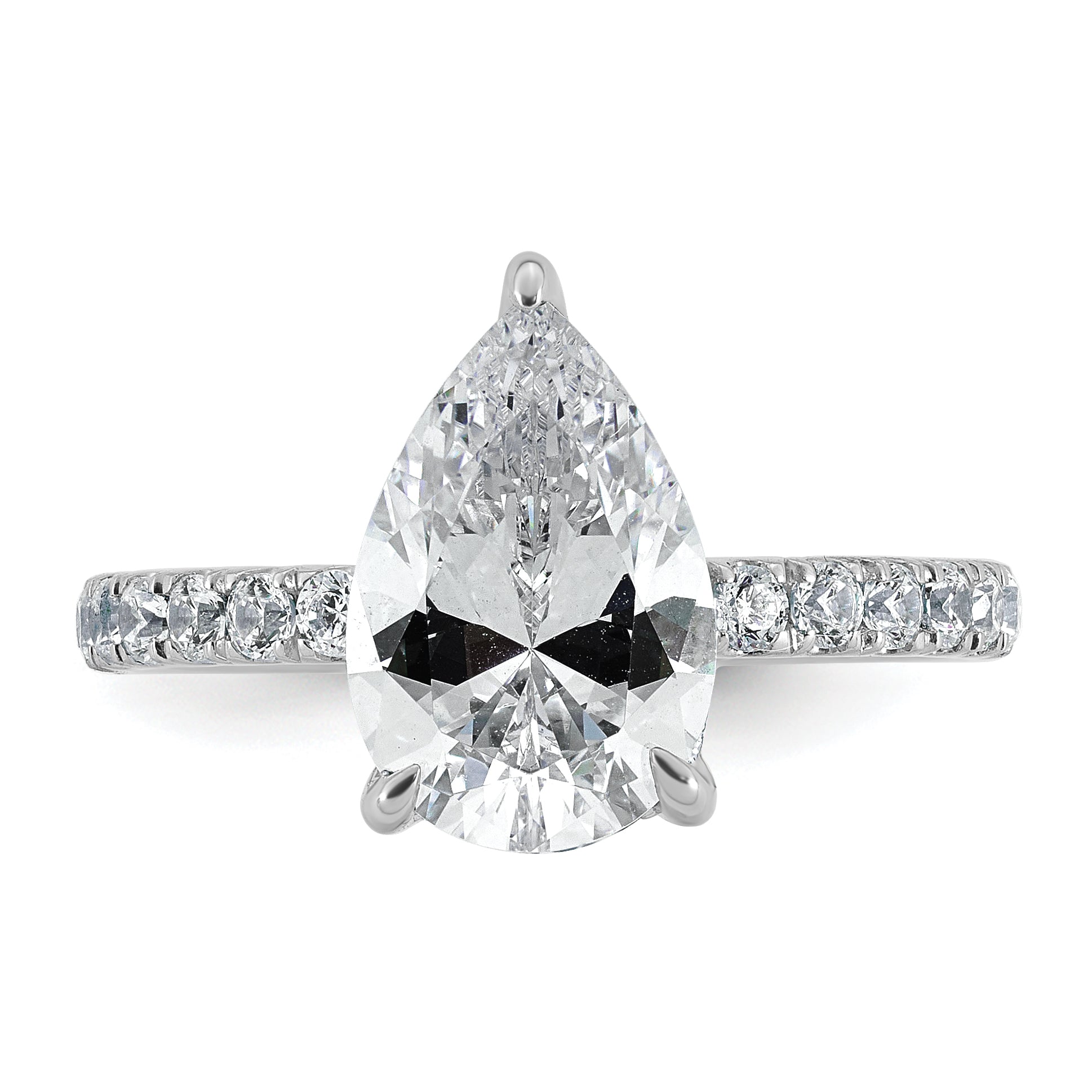 14k White Gold 3 1/2 carat Certified Lab Grown Diamond VS+ F+ Pear Complete Solitaire with Flair Engagement Ring