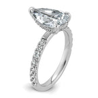14k White Gold 3 1/2 carat Certified Lab Grown Diamond VS+ F+ Pear Complete Solitaire with Flair Engagement Ring