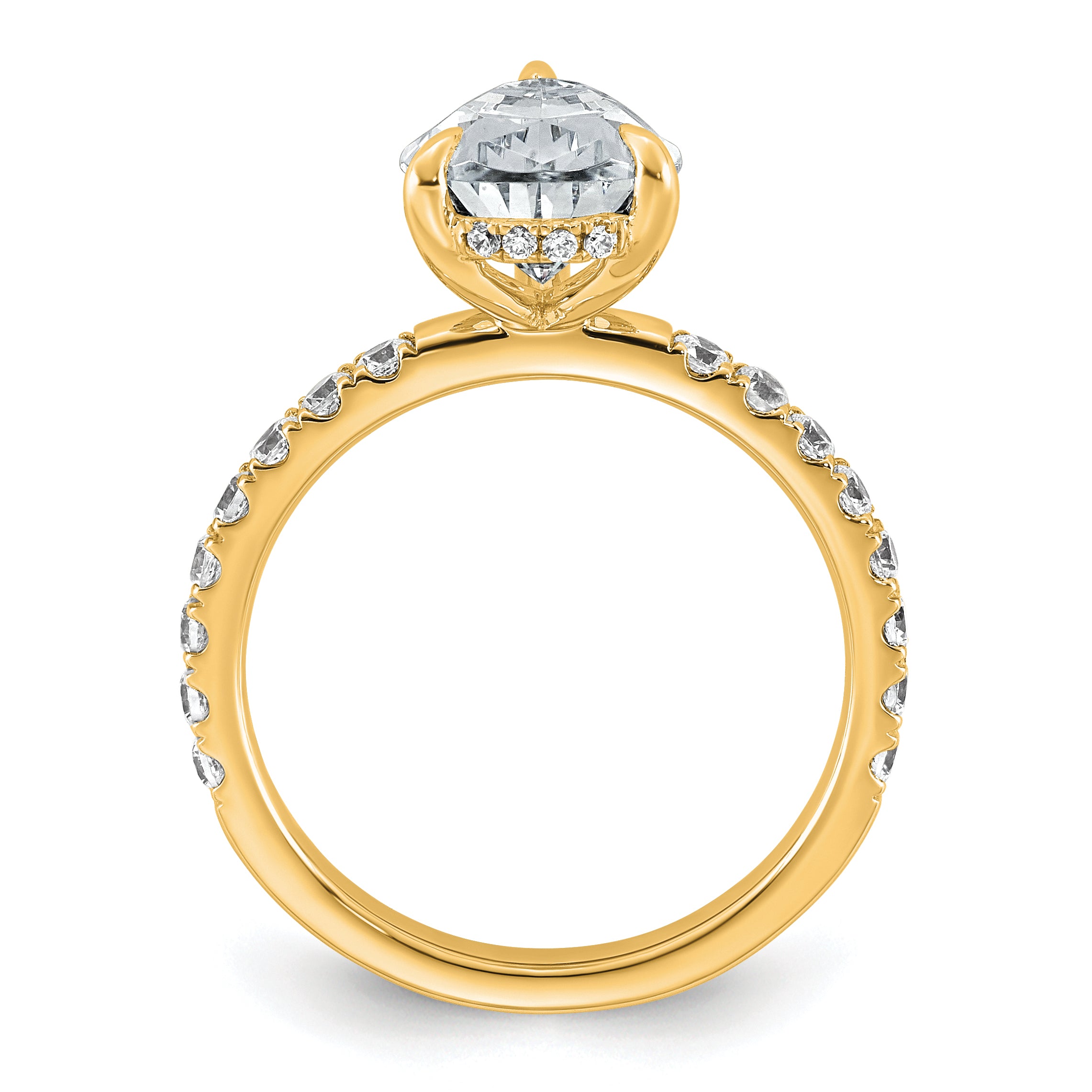 14k 3 1/2 carat Certified Lab Grown Diamond VS+ F+ Pear Complete Solitaire with Flair Engagement Ring