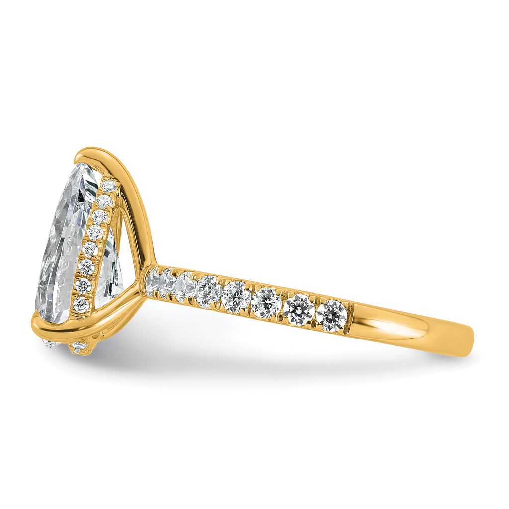 14k 3 1/2 carat Certified Lab Grown Diamond VS/SI+ G+ Pear Complete Solitaire with Flair Engagement Ring