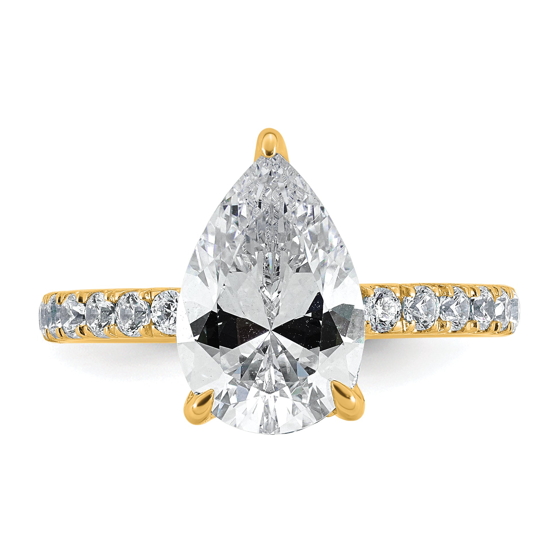 14k 3 1/2 carat Certified Lab Grown Diamond VS/SI+ G+ Pear Complete Solitaire with Flair Engagement Ring