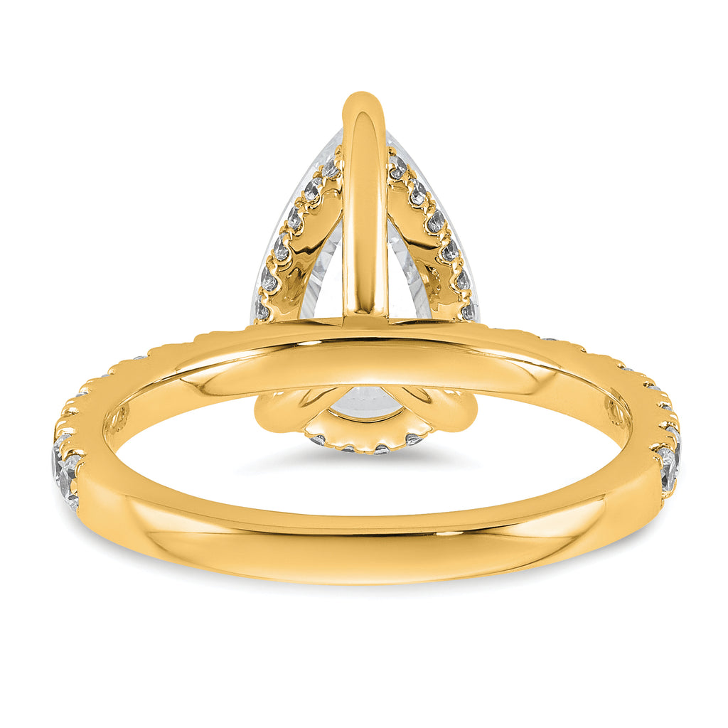 14k 3 1/2 carat Certified Lab Grown Diamond VS/SI+ G+ Pear Complete Solitaire with Flair Engagement Ring