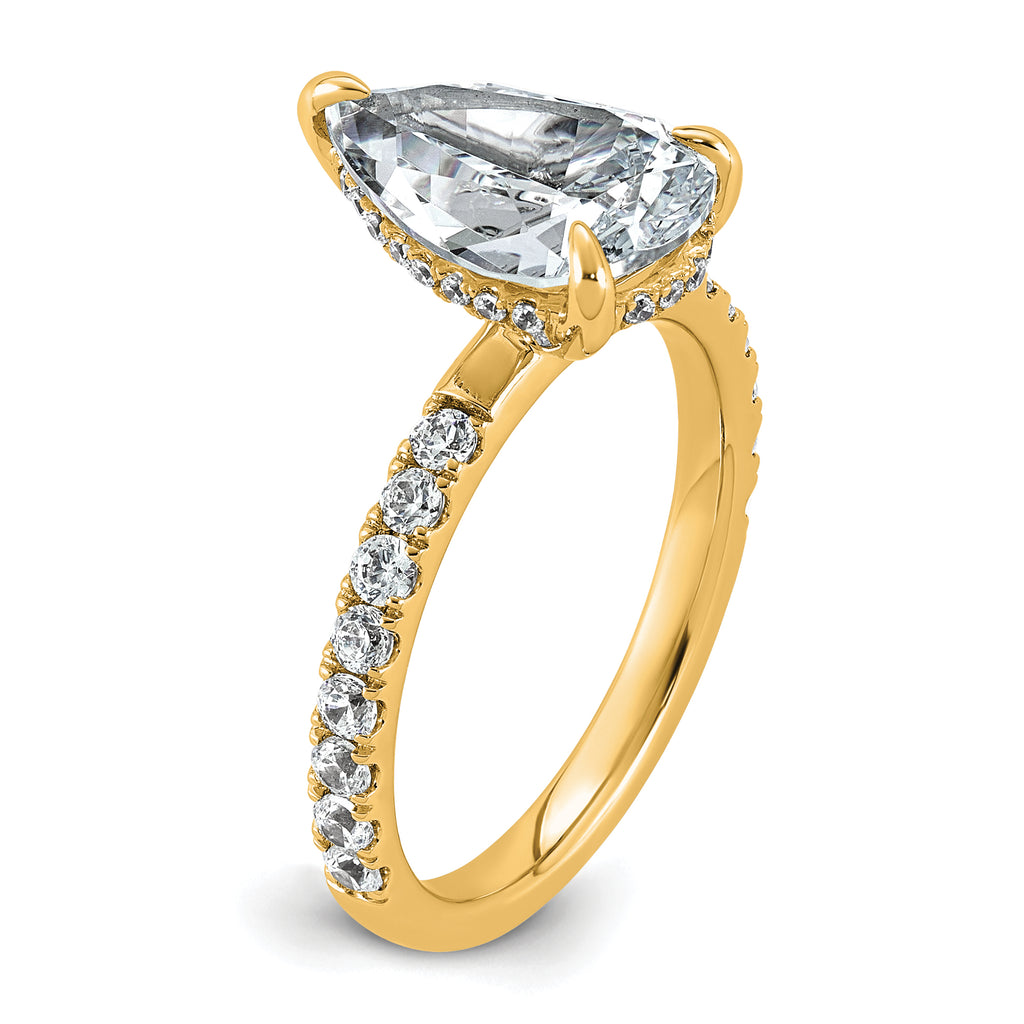 14k 3 1/2 carat Certified Lab Grown Diamond VS+ F+ Pear Complete Solitaire with Flair Engagement Ring