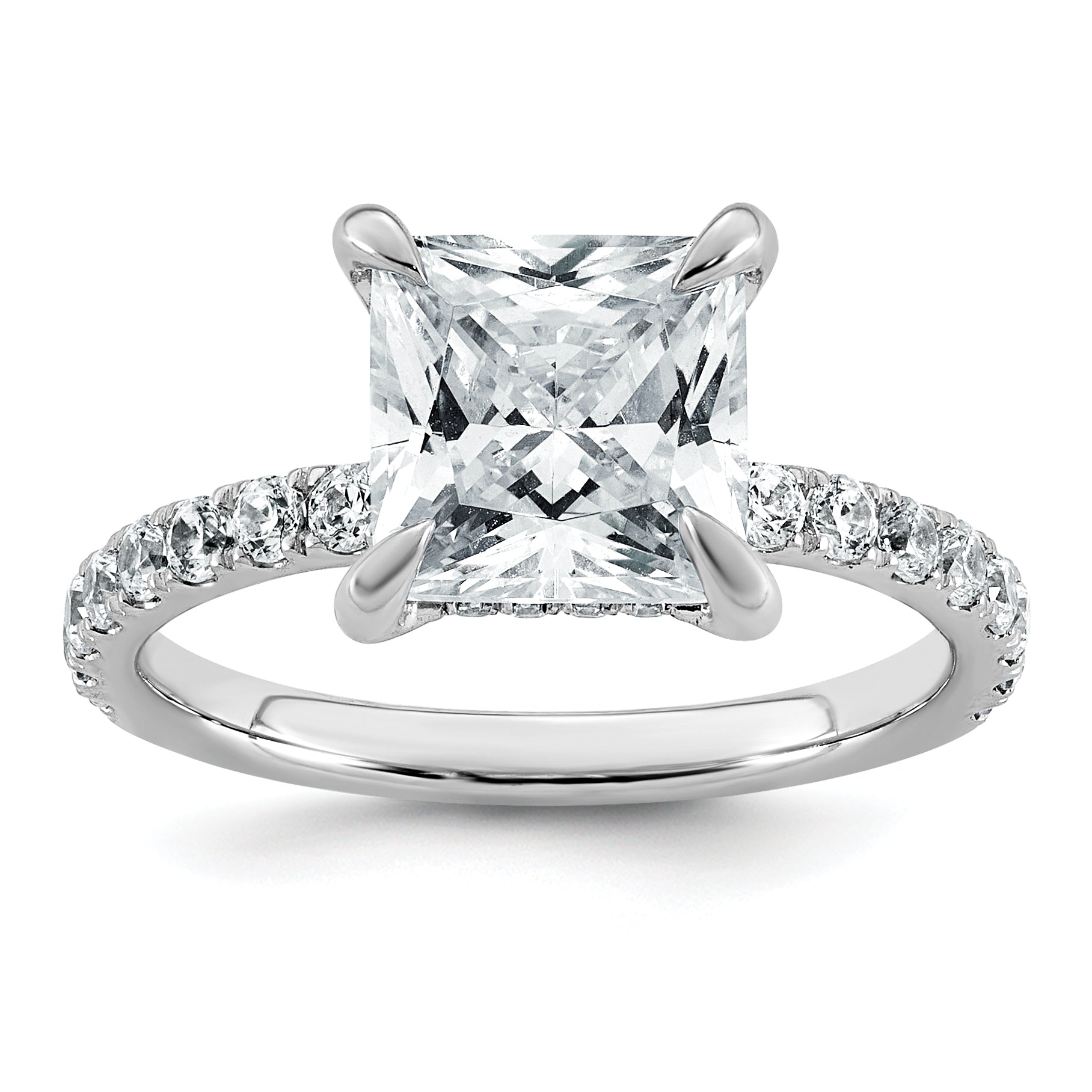 14k White Gold 3 1/2 carat Certified Lab Grown Diamond VS+ F+ Princess Complete Solitaire with Flair Engagement Ring Main image