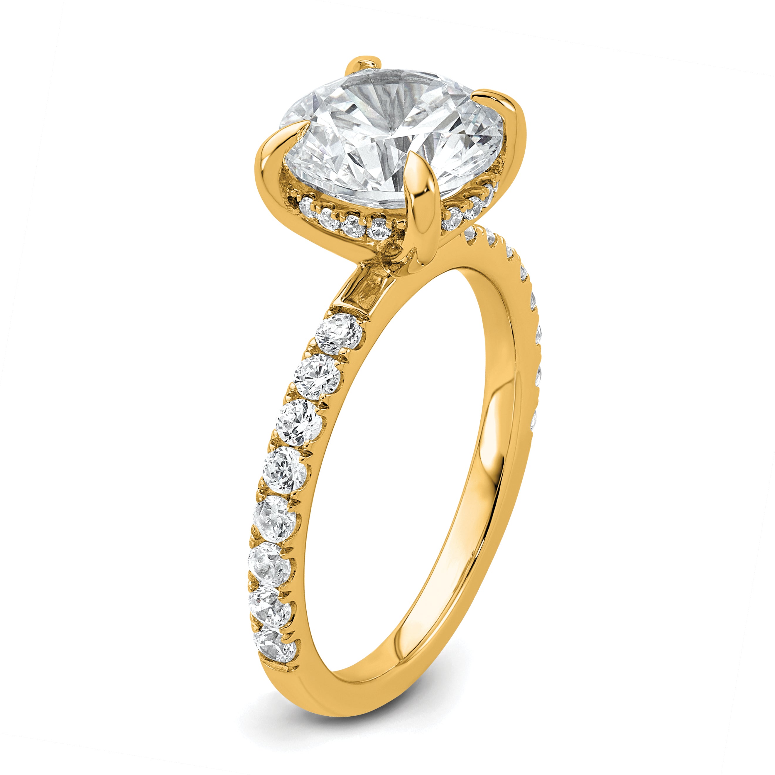14k 3 1/2 carat Certified Lab Grown Diamond VS+ F+ Round Complete Solitaire with Flair Engagement Ring