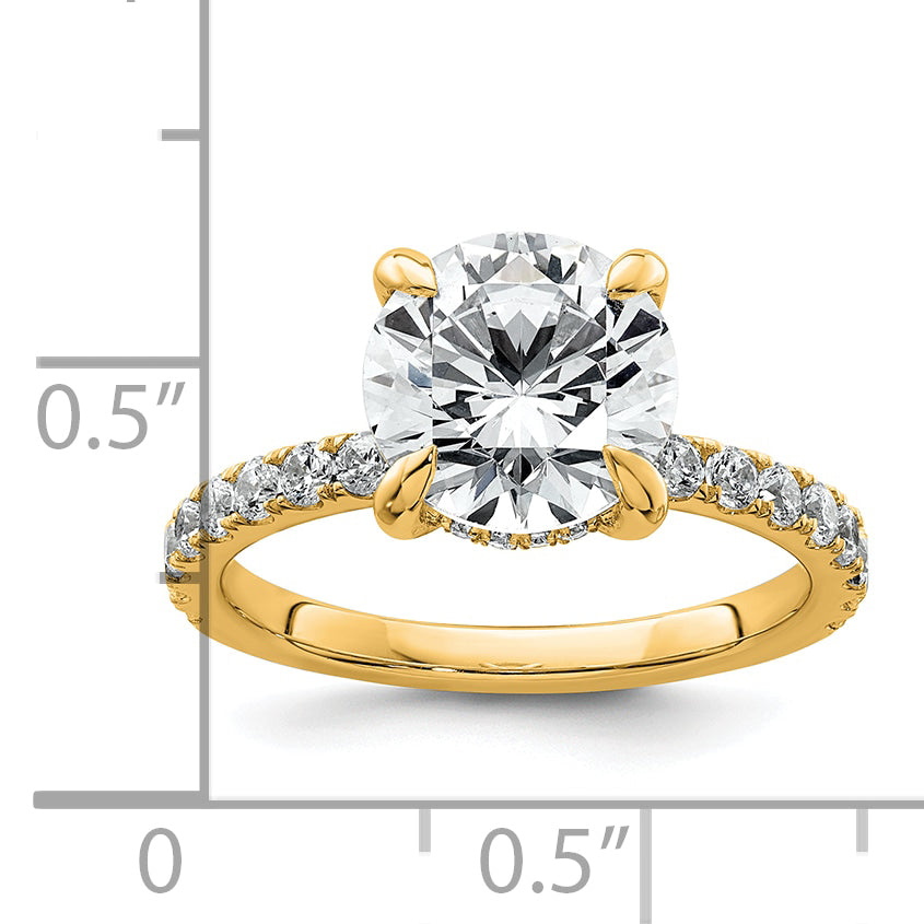 14k 3 1/2 carat Certified Lab Grown Diamond VS+ F+ Round Complete Solitaire with Flair Engagement Ring