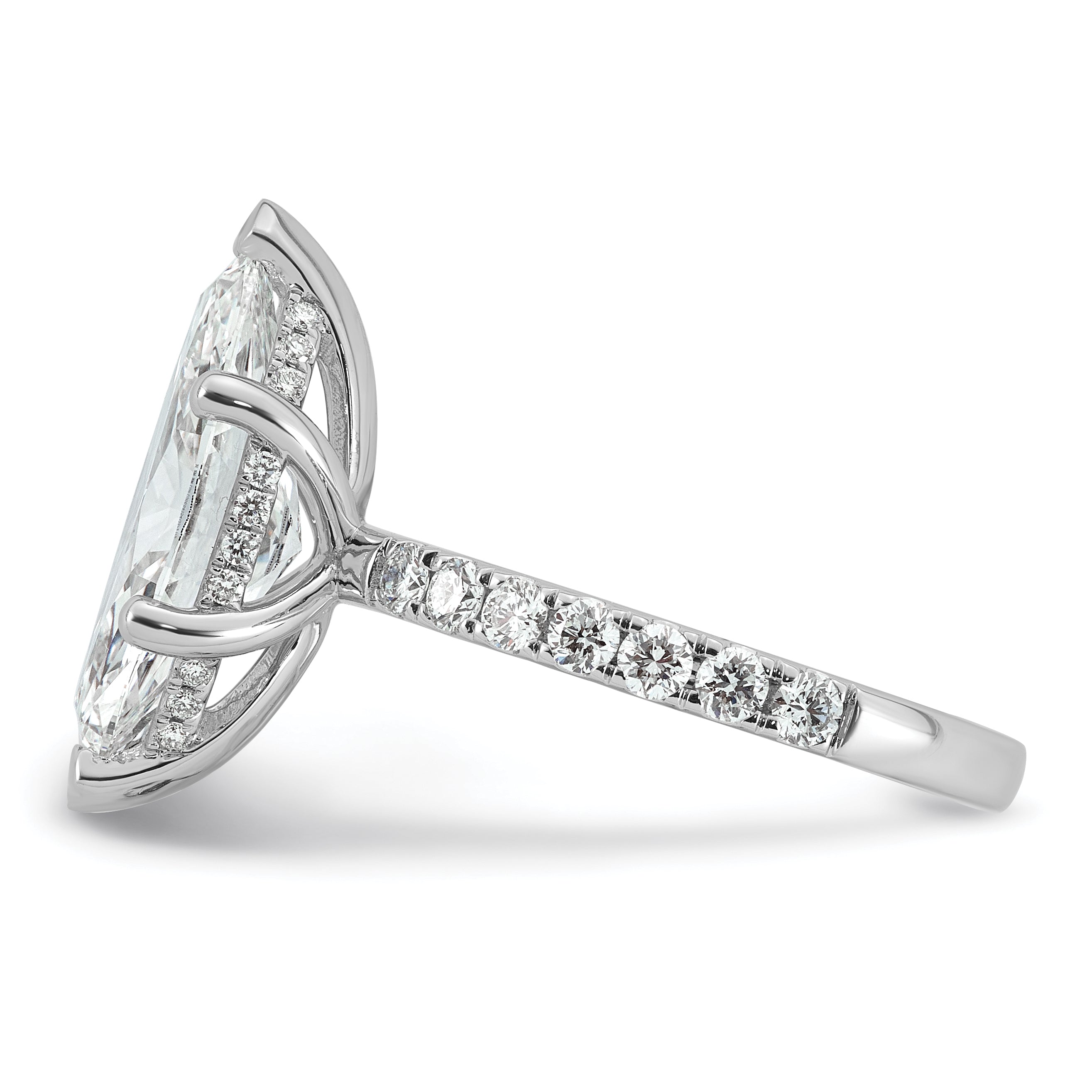 14k White Gold 4 5/8 carat Certified Lab Grown Diamond VS+ F+ Marquise Complete Solitaire with Flair Engagement Ring