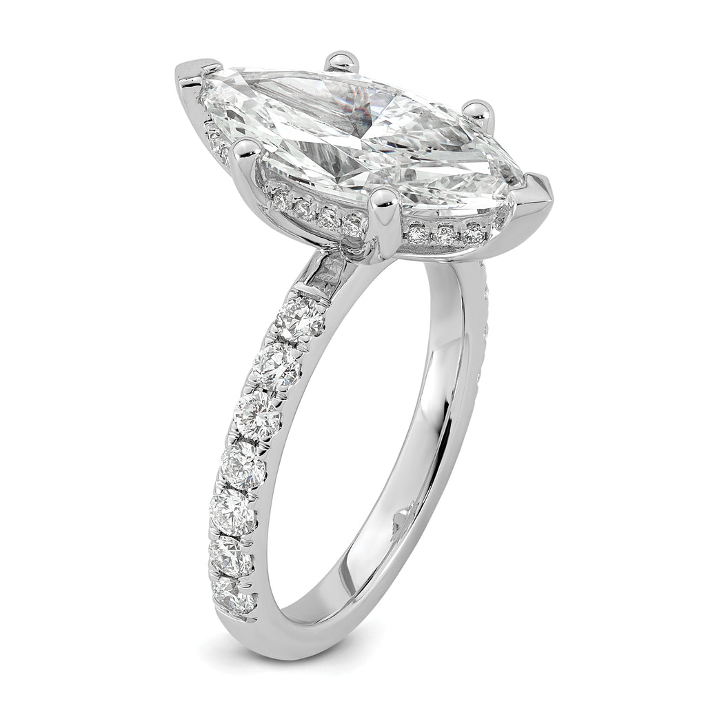14k White Gold 4 5/8 carat Certified Lab Grown Diamond VS+ F+ Marquise Complete Solitaire with Flair Engagement Ring