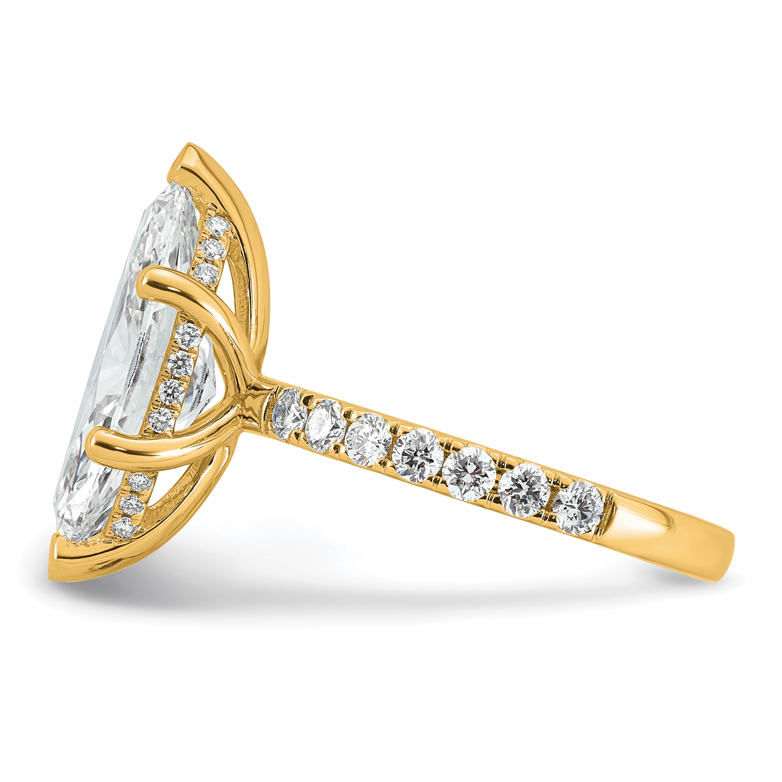 14k 4 5/8 carat Certified Lab Grown Diamond VS+ F+ Marquise Complete Solitaire with Flair Engagement Ring