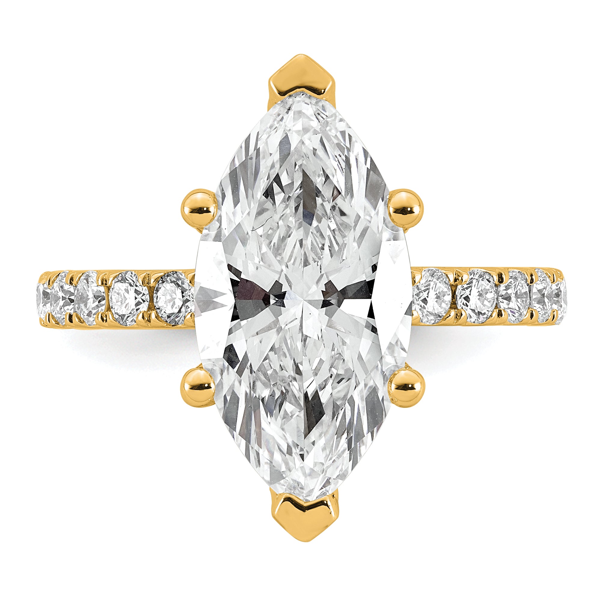 14k 4 5/8 carat Certified Lab Grown Diamond VS+ F+ Marquise Complete Solitaire with Flair Engagement Ring