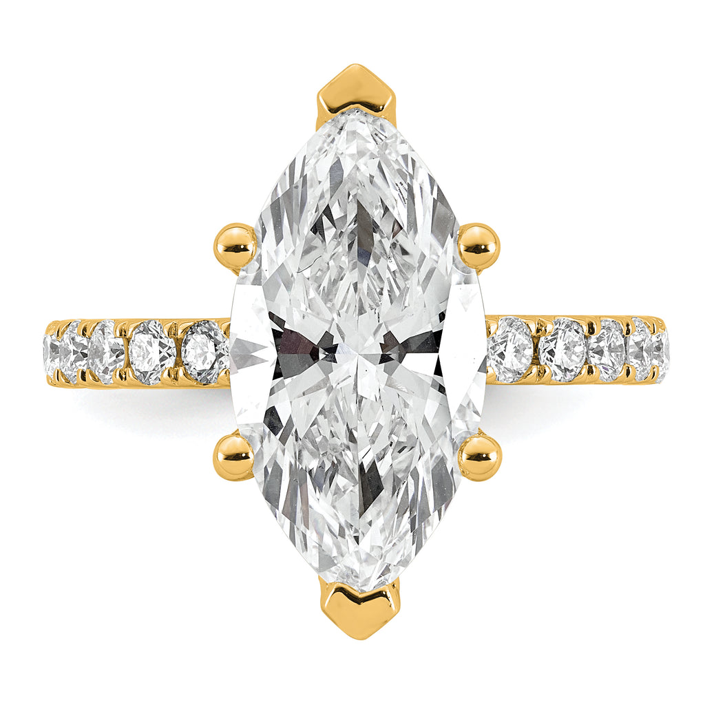 14k 4 5/8 carat Certified Lab Grown Diamond VS+ F+ Marquise Complete Solitaire with Flair Engagement Ring