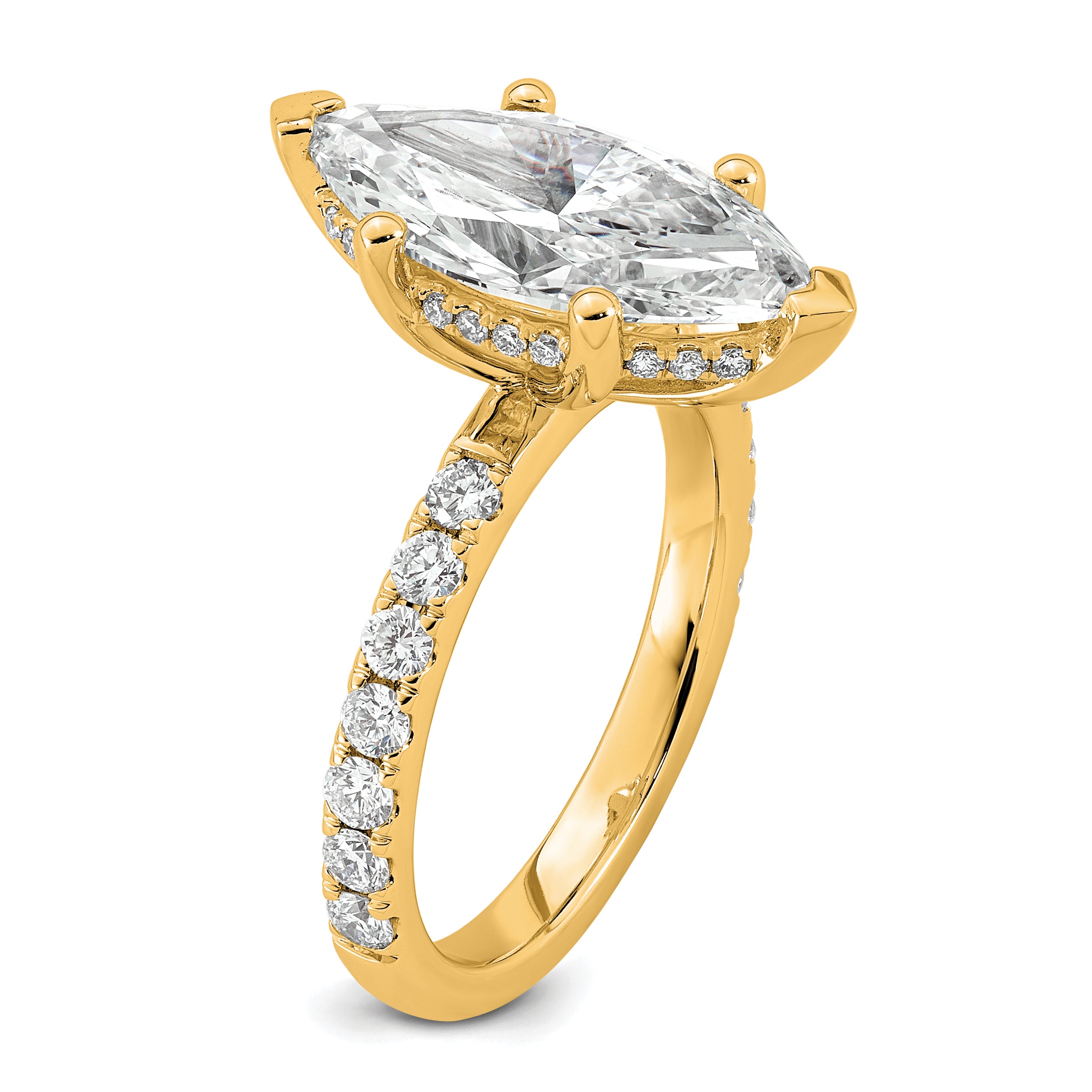 14k 4 5/8 carat Certified Lab Grown Diamond VS+ F+ Marquise Complete Solitaire with Flair Engagement Ring