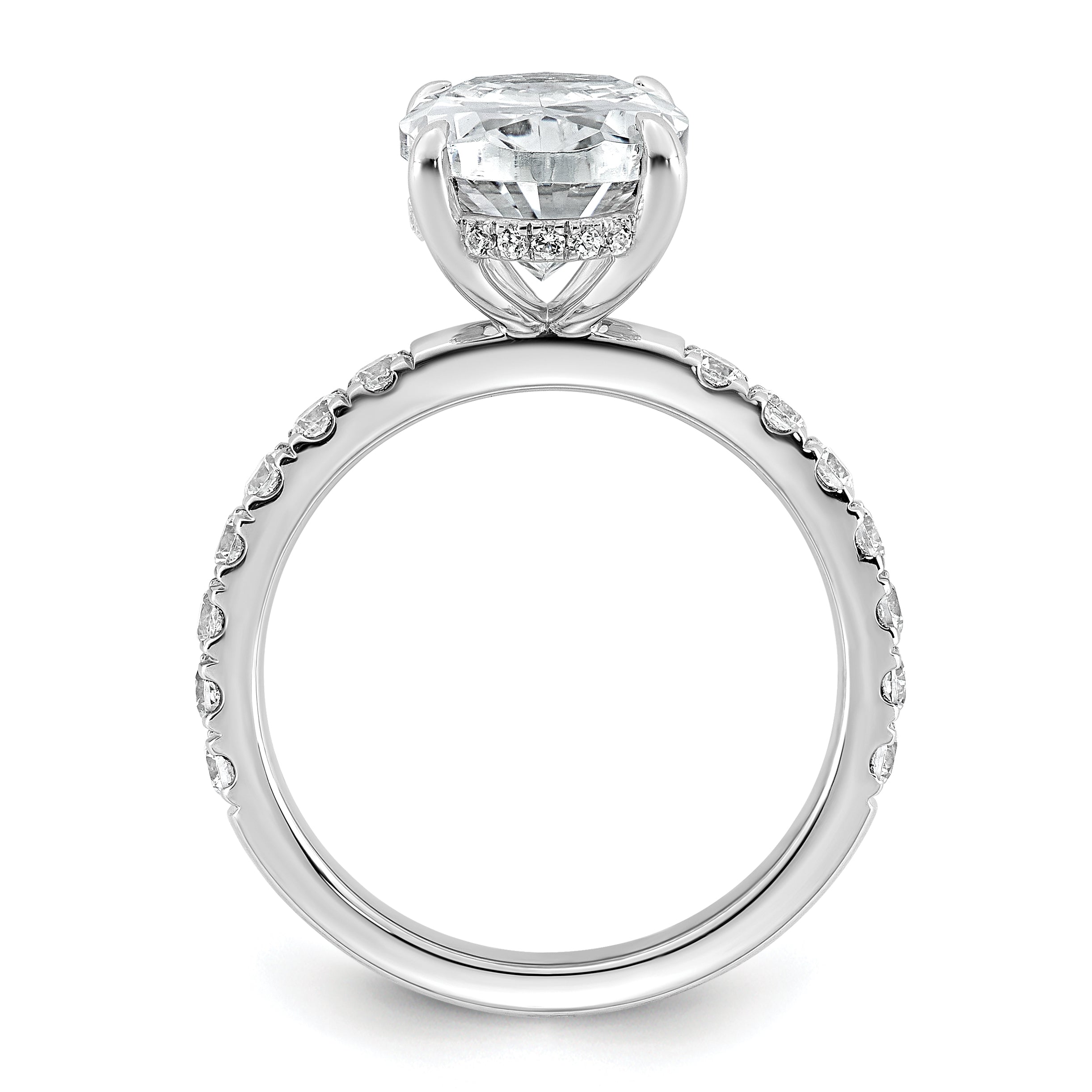 14k White Gold 4 5/8 carat Certified Lab Grown Diamond VS/SI+ G+ Oval Complete Solitaire with Flair Engagement Ring Secondary image