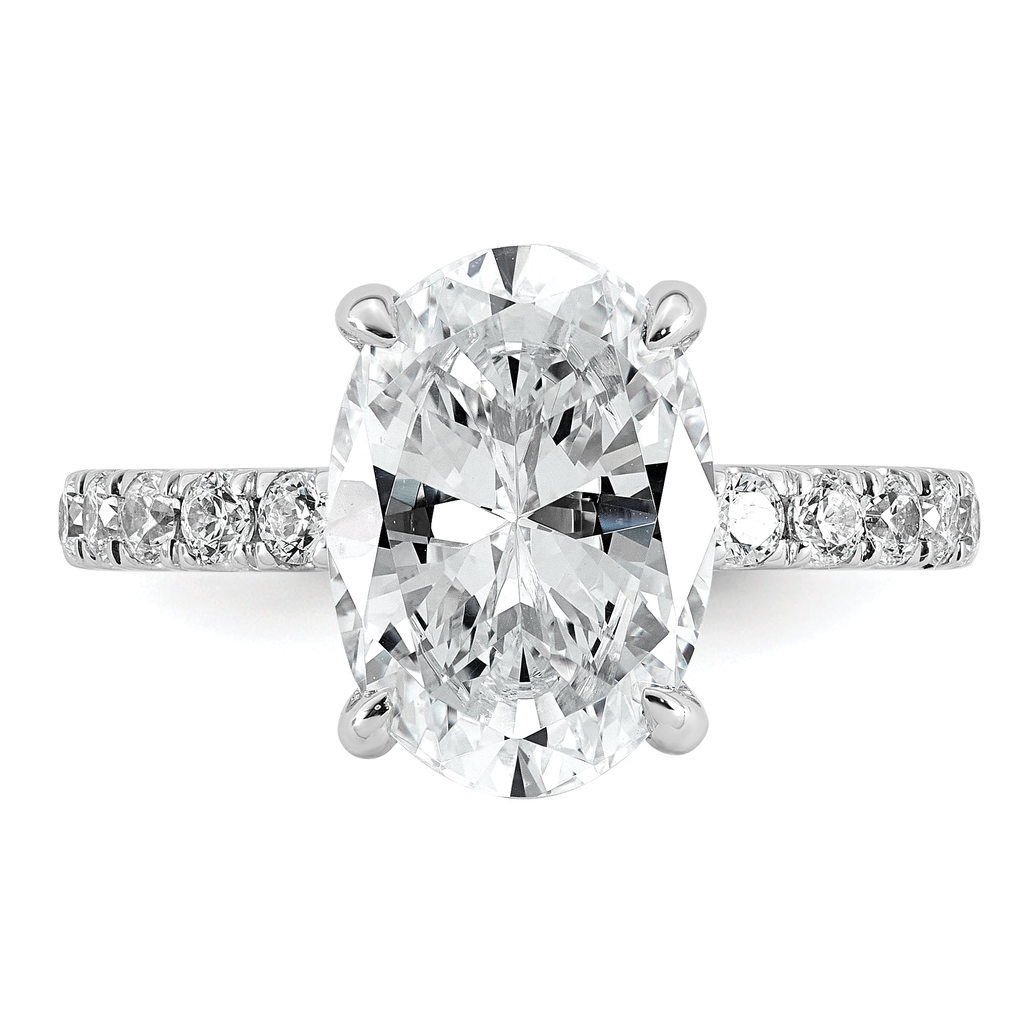 14k White Gold 4 5/8 carat Certified Lab Grown Diamond VS+ F+ Oval Complete Solitaire with Flair Engagement Ring