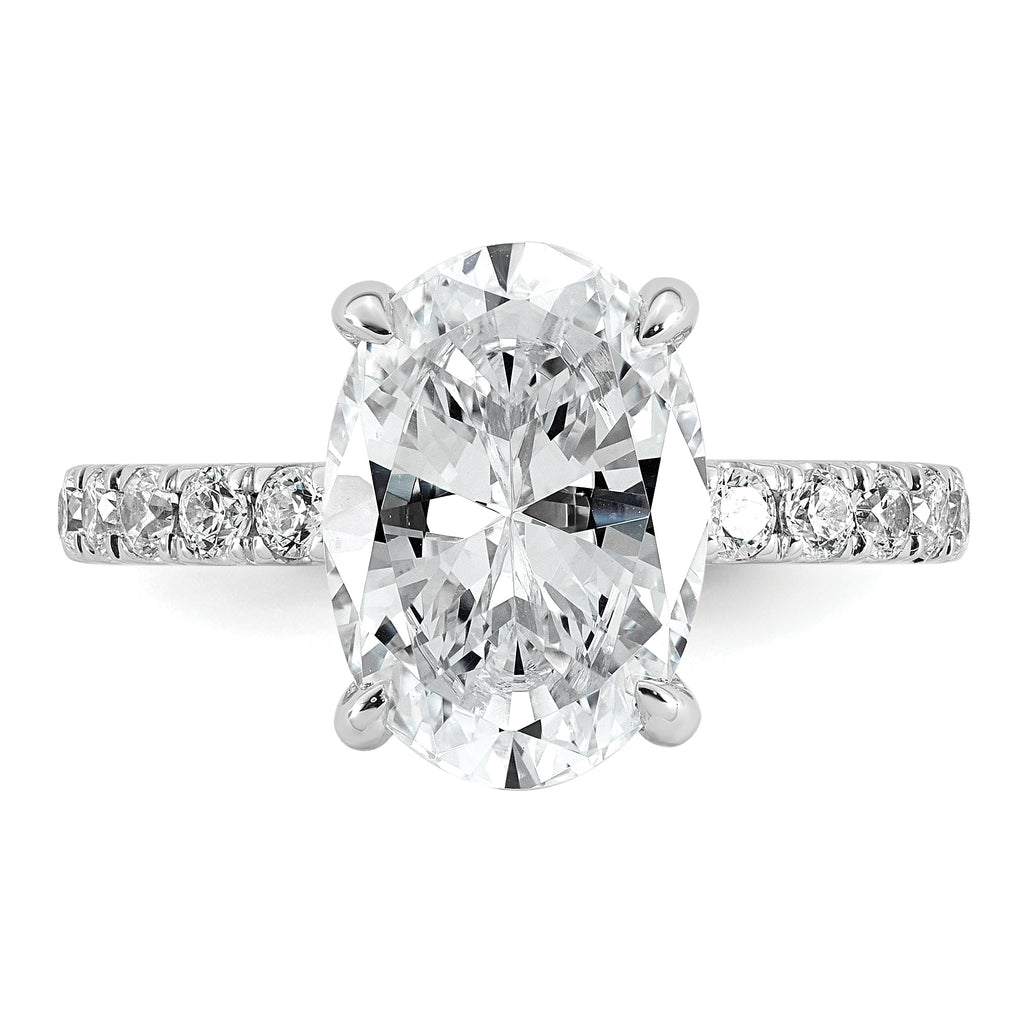 14k White Gold 4 5/8 carat Certified Lab Grown Diamond VS+ F+ Oval Complete Solitaire with Flair Engagement Ring