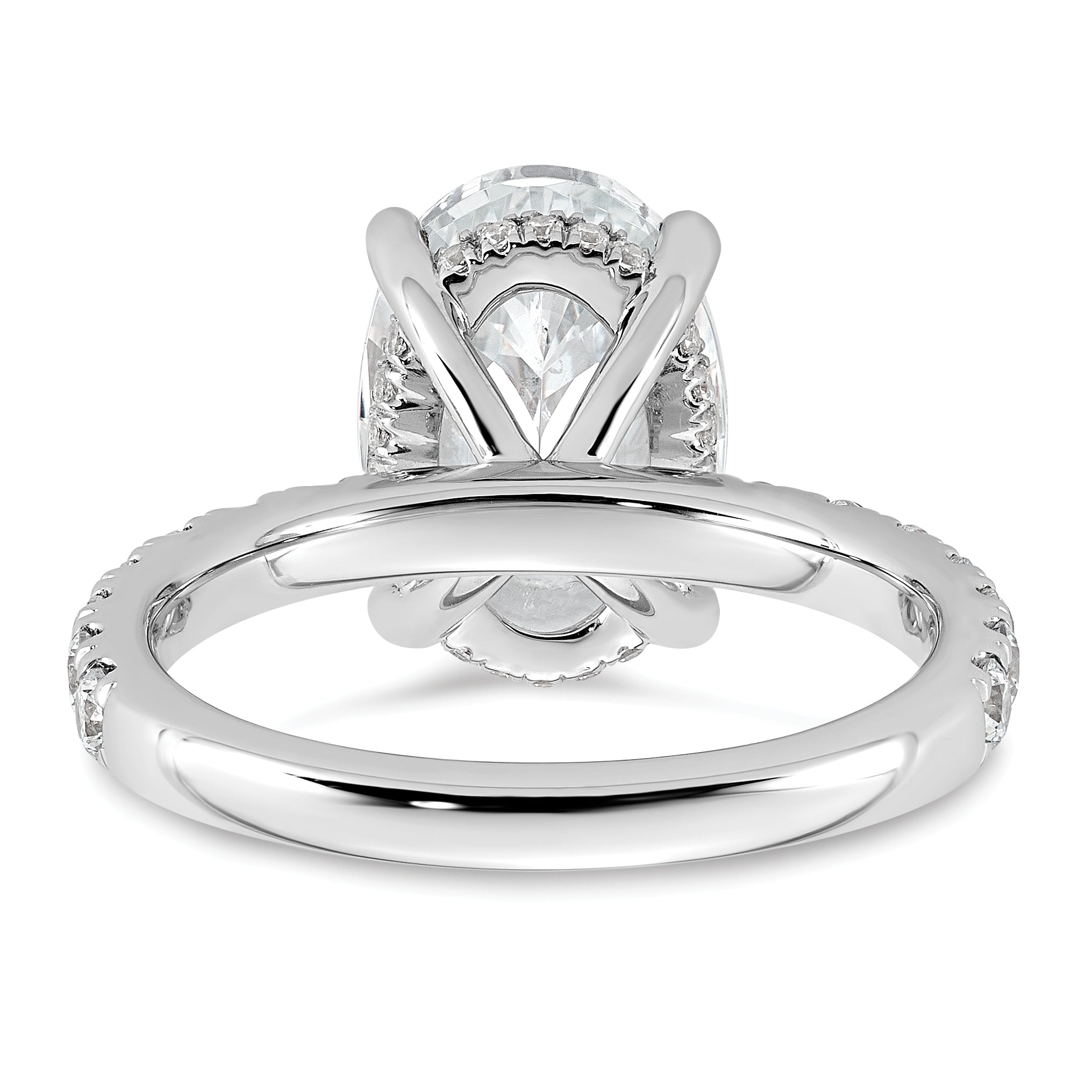 14k White Gold 4 5/8 carat Certified Lab Grown Diamond VS+ F+ Oval Complete Solitaire with Flair Engagement Ring