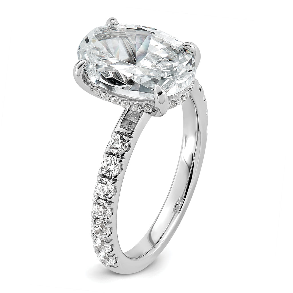 14k White Gold 4 5/8 carat Certified Lab Grown Diamond VS/SI+ G+ Oval Complete Solitaire with Flair Engagement Ring