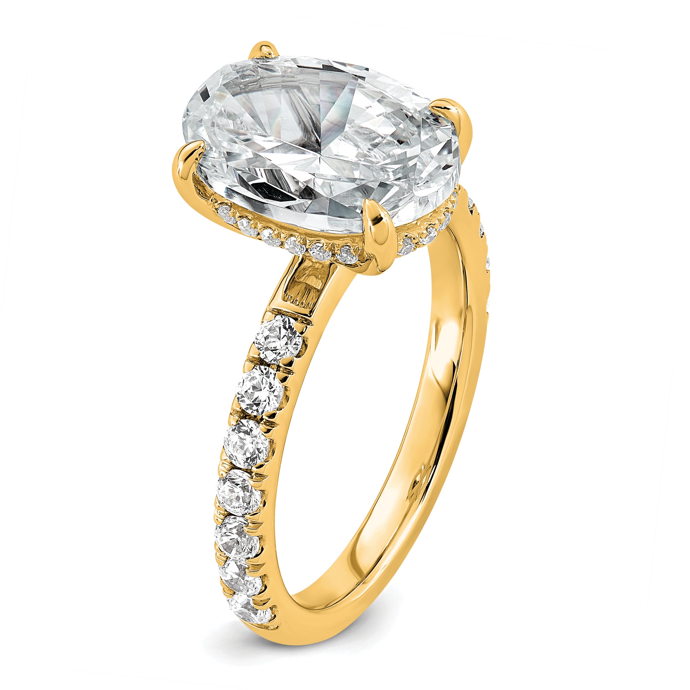 14k 4 5/8 carat Certified Lab Grown Diamond VS/SI+ G+ Oval Complete Solitaire with Flair Engagement Ring
