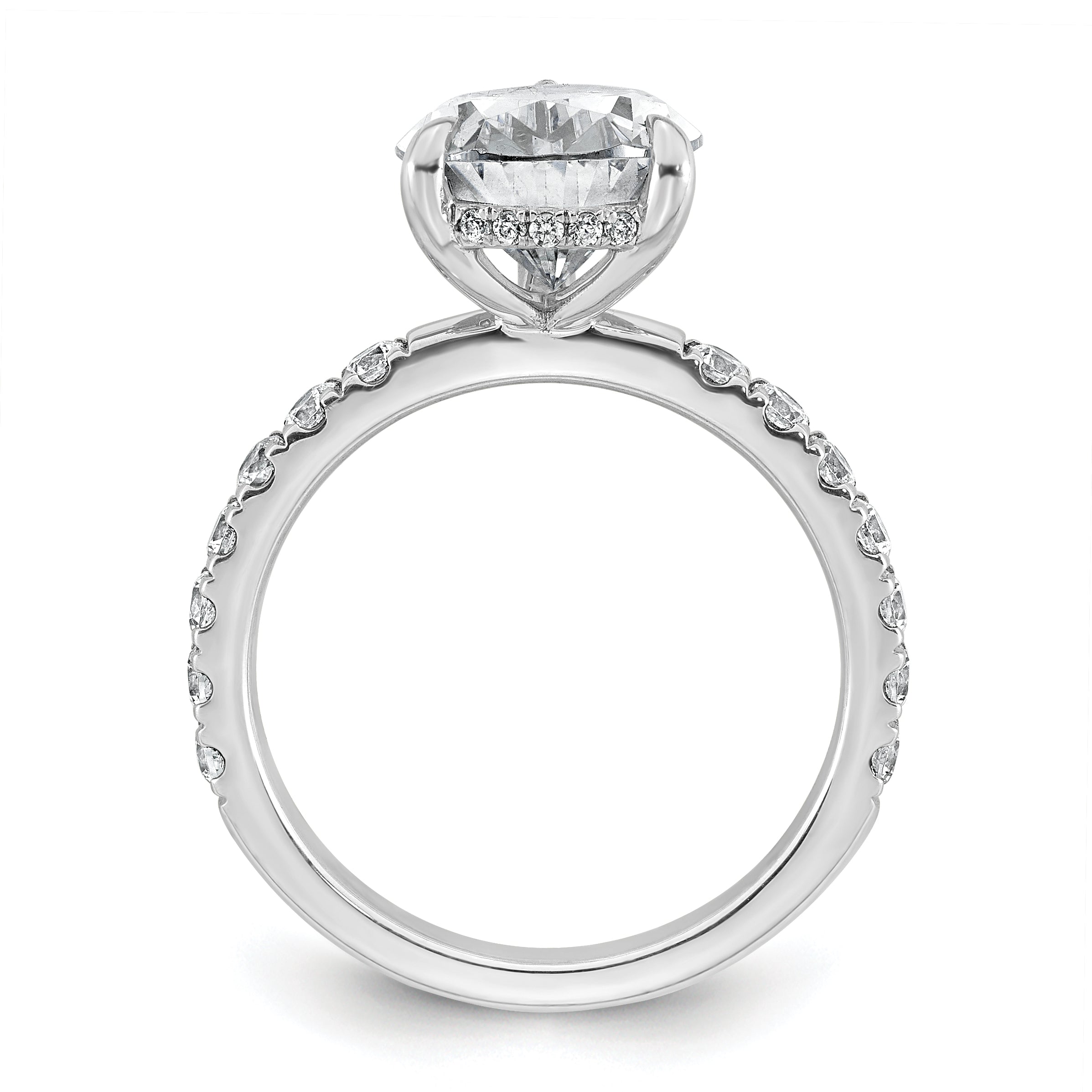 14k White Gold 4 3/4 carat Certified Lab Grown Diamond VS+ F+ Pear Complete Solitaire with Flair Engagement Ring Secondary image