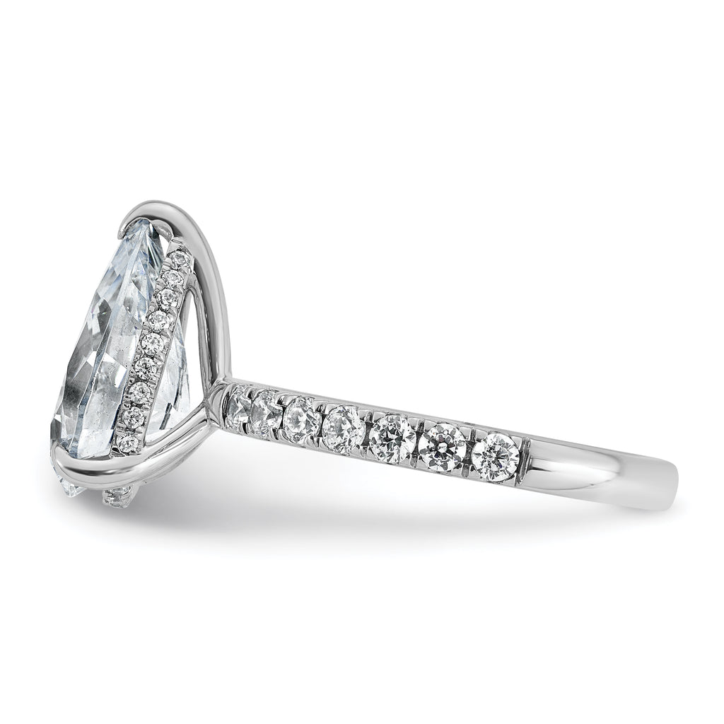 14k White Gold 4 3/4 carat Certified Lab Grown Diamond VS+ F+ Pear Complete Solitaire with Flair Engagement Ring