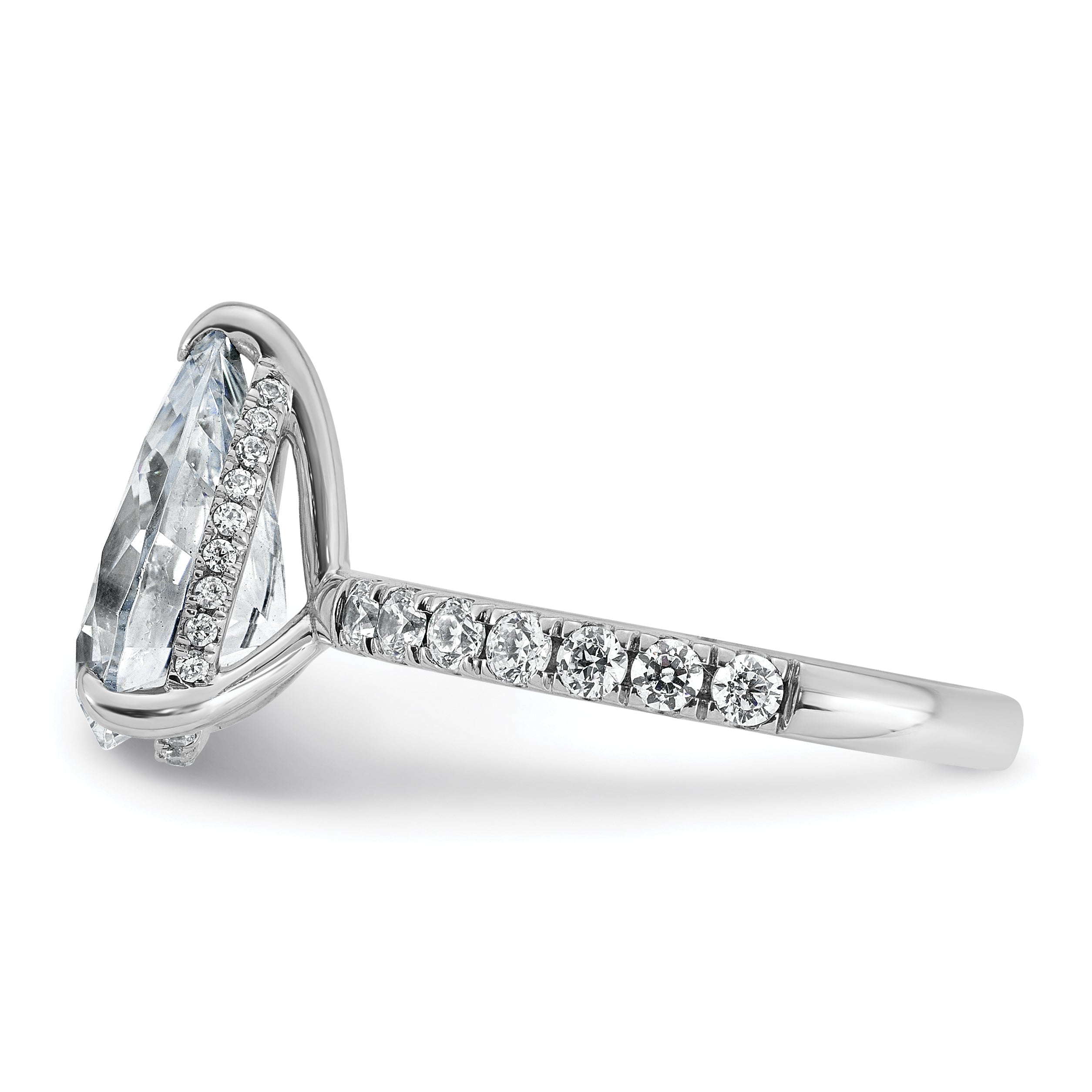 14k White Gold 4 3/4 carat Certified Lab Grown Diamond VS+ F+ Pear Complete Solitaire with Flair Engagement Ring