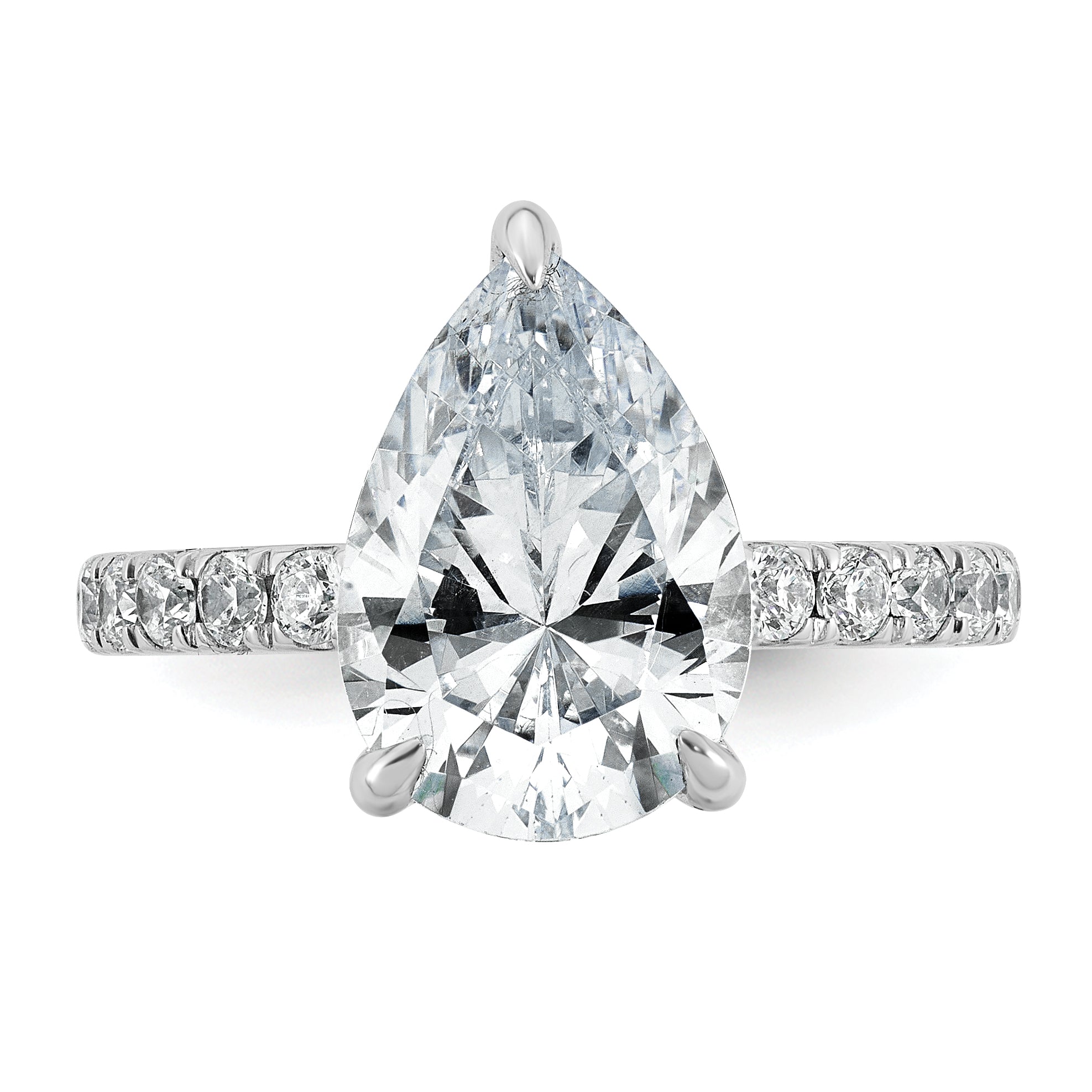 14k White Gold 4 3/4 carat Certified Lab Grown Diamond VS+ F+ Pear Complete Solitaire with Flair Engagement Ring