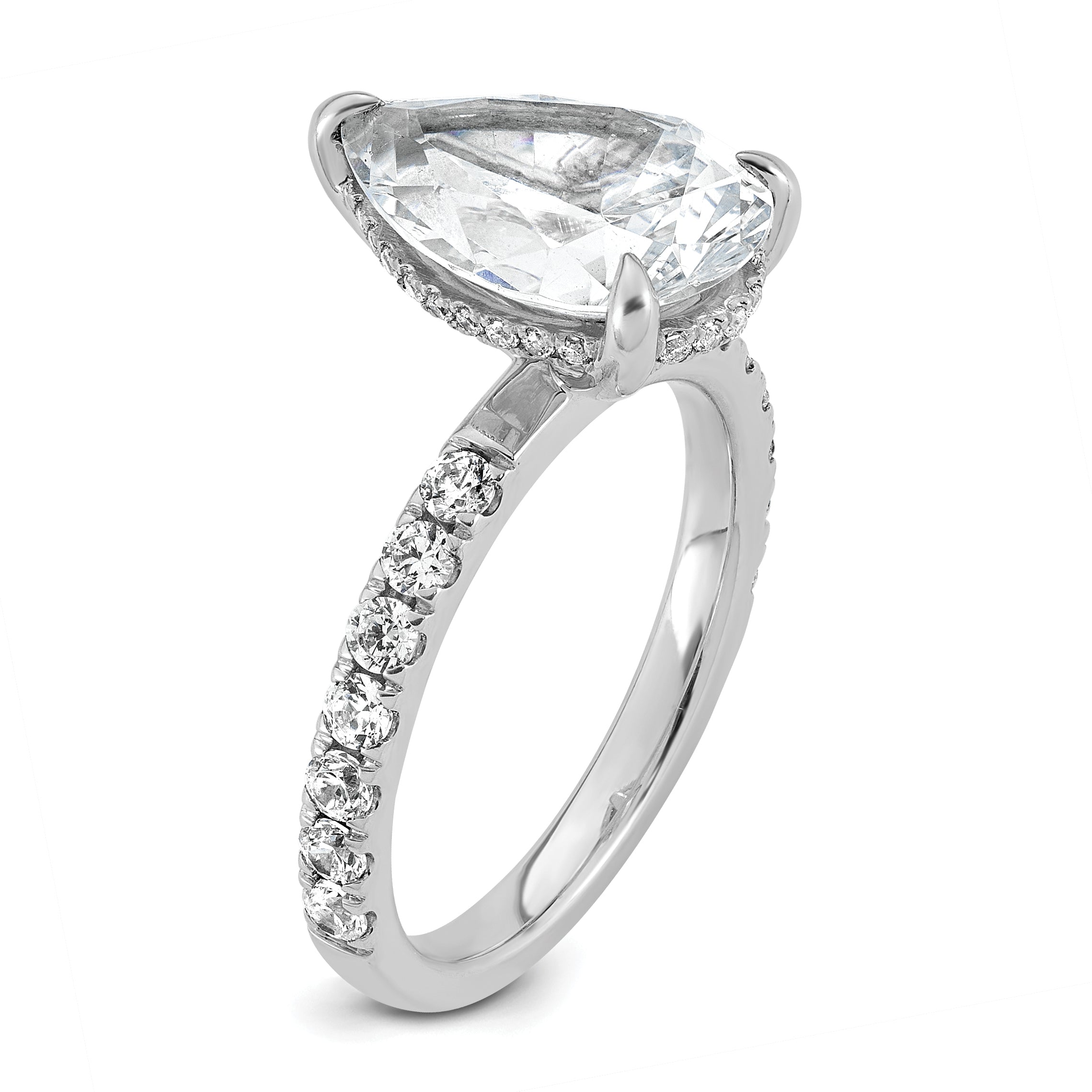 14k White Gold 4 3/4 carat Certified Lab Grown Diamond VS/SI+ G+ Pear Complete Solitaire with Flair Engagement Ring