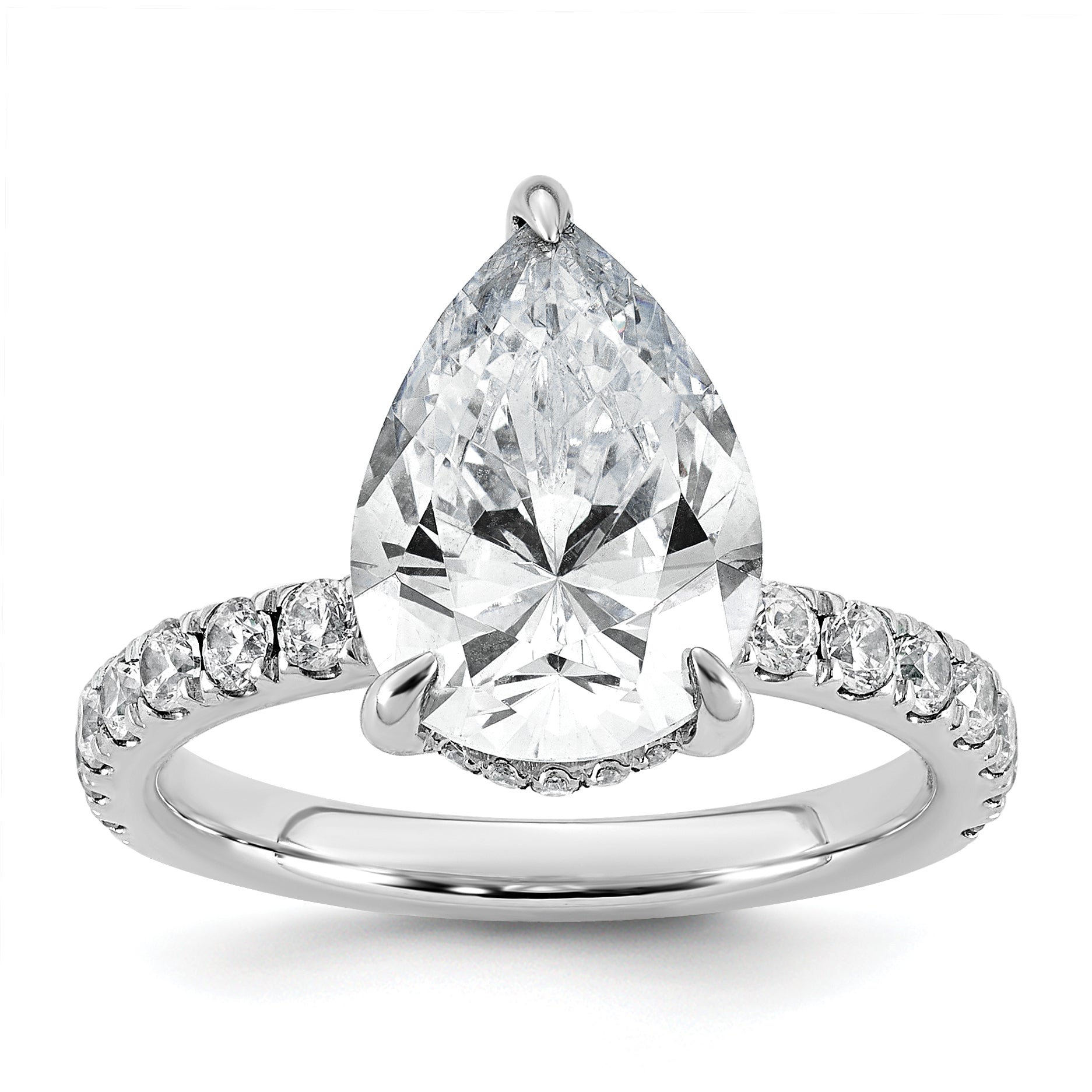 14k White Gold 4 3/4 carat Certified Lab Grown Diamond VS+ F+ Pear Complete Solitaire with Flair Engagement Ring Main image