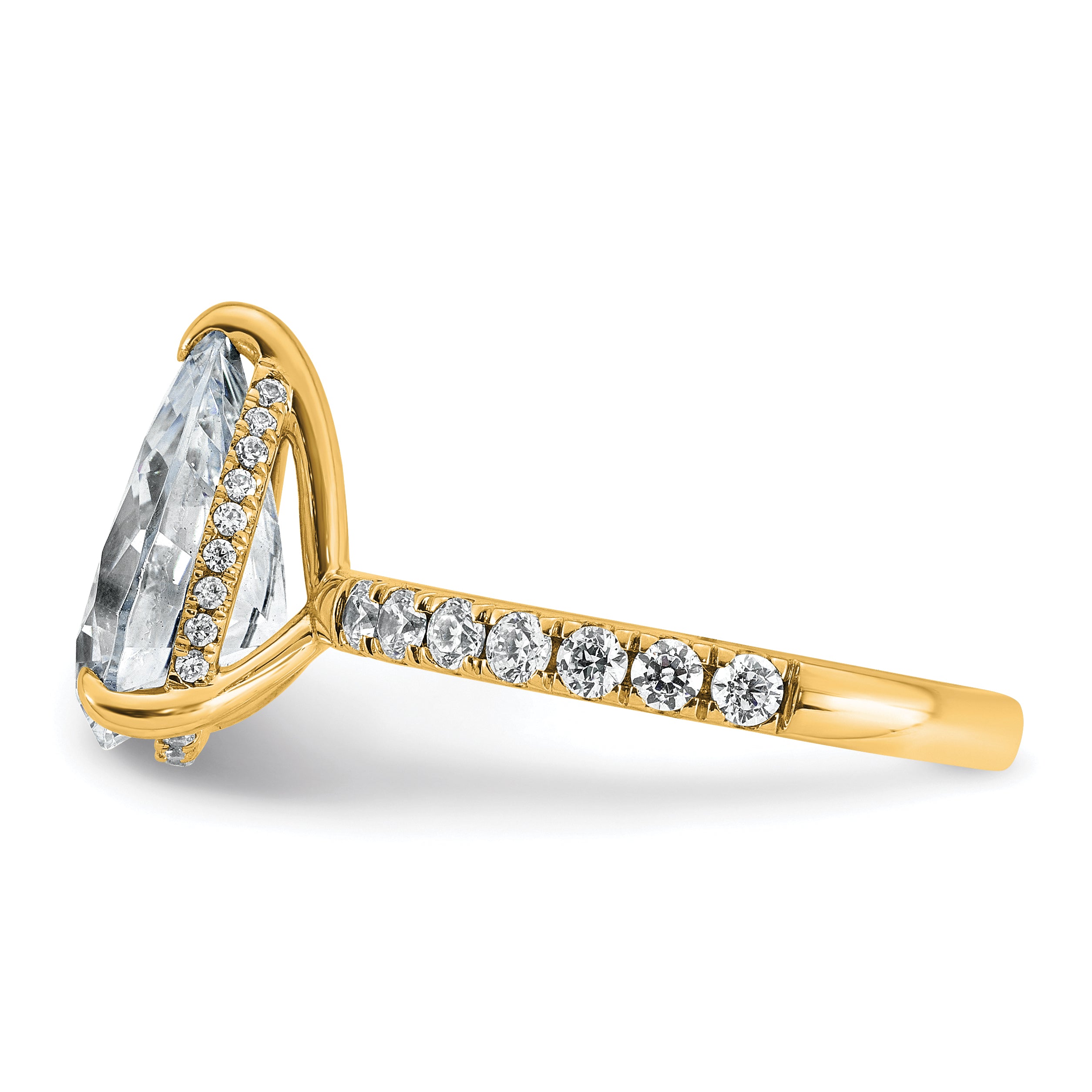 14k 4 3/4 carat Certified Lab Grown Diamond VS+ F+ Pear Complete Solitaire with Flair Engagement Ring