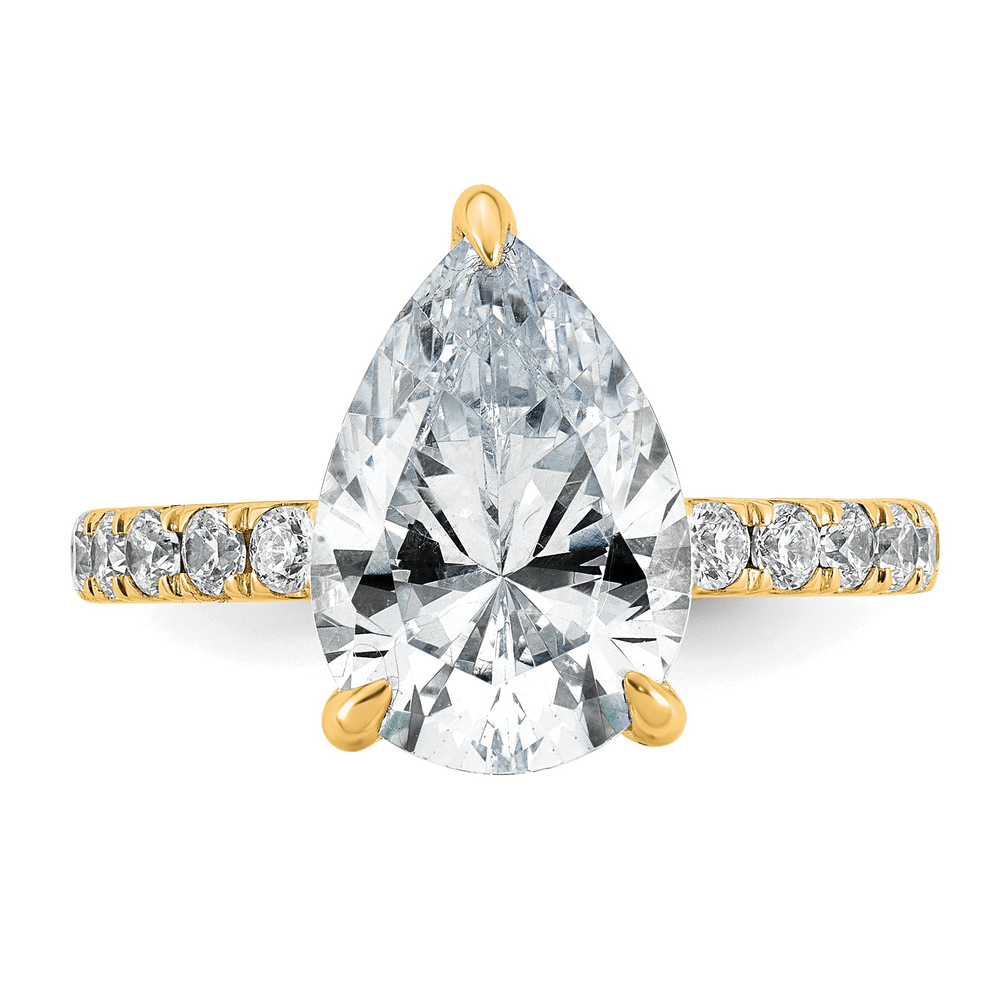 14k 4 3/4 carat Certified Lab Grown Diamond VS+ F+ Pear Complete Solitaire with Flair Engagement Ring