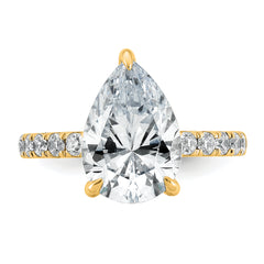 14k 4 3/4 carat Certified Lab Grown Diamond VS/SI+ G+ Pear Complete Solitaire with Flair Engagement Ring