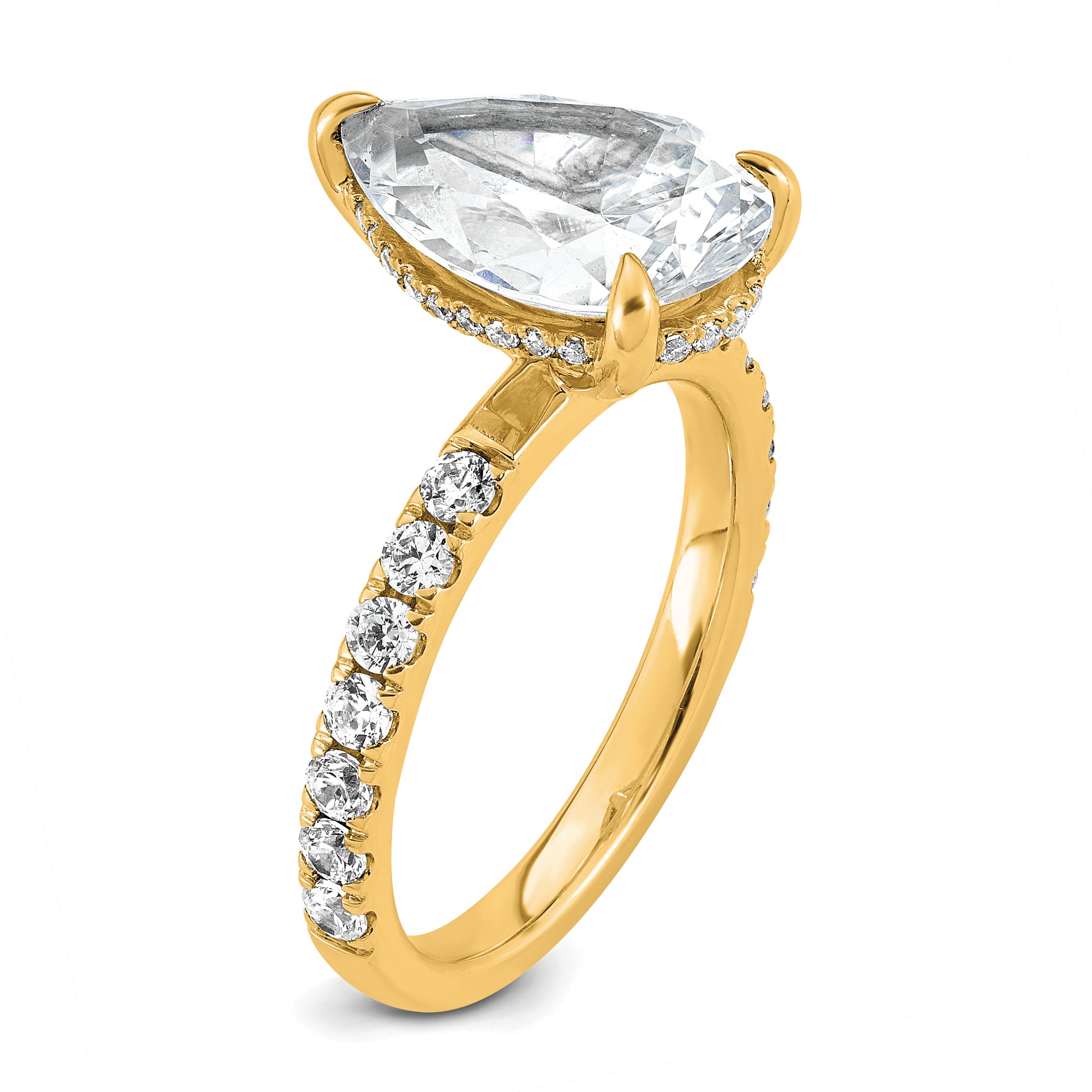 14k 4 3/4 carat Certified Lab Grown Diamond VS+ F+ Pear Complete Solitaire with Flair Engagement Ring