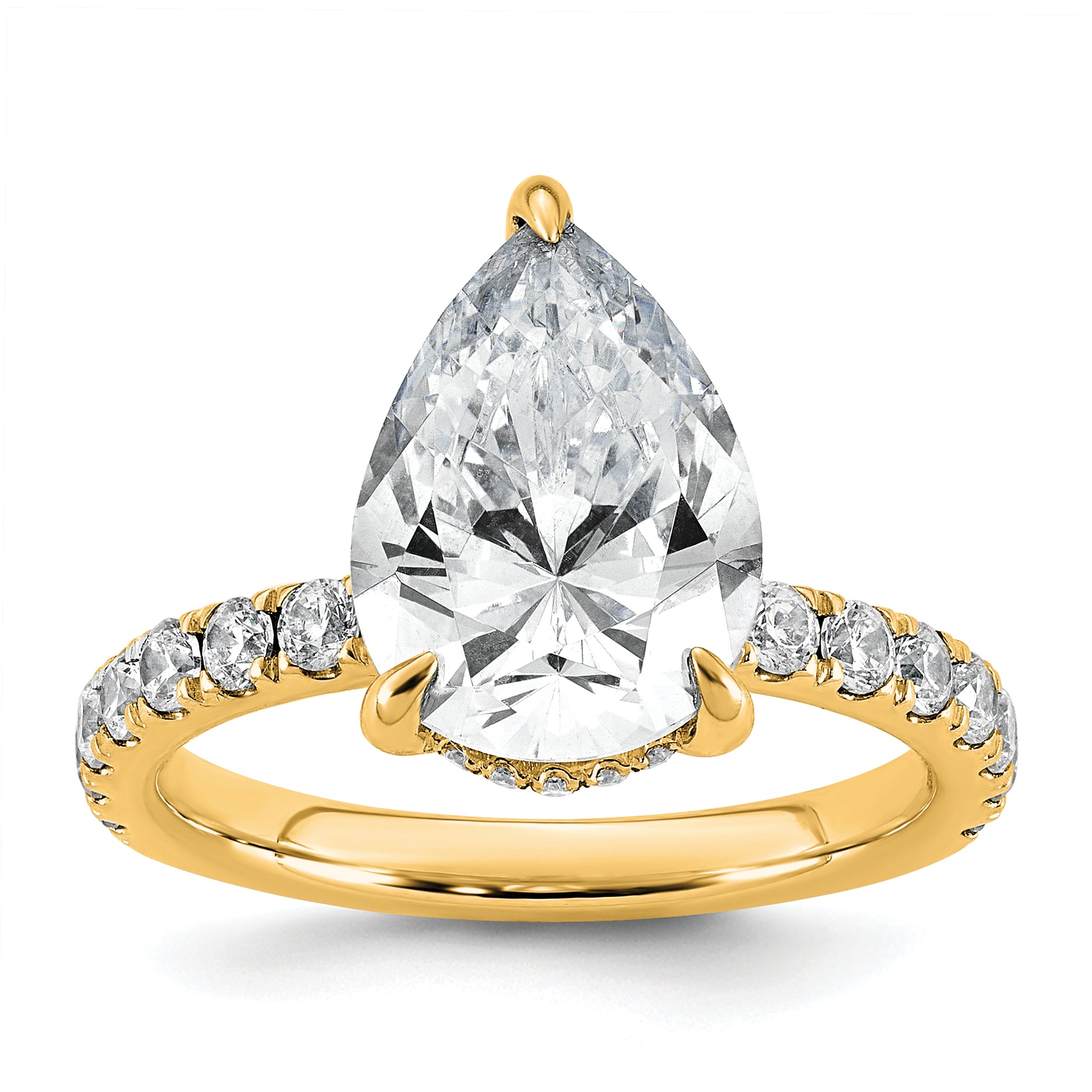 14k 4 3/4 carat Certified Lab Grown Diamond VS+ F+ Pear Complete Solitaire with Flair Engagement Ring Main image