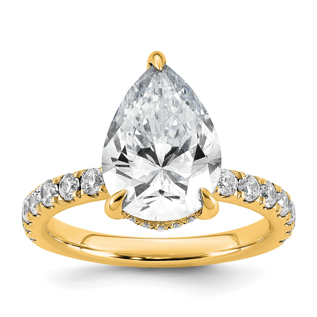 14k 4 3/4 carat Certified Lab Grown Diamond VS/SI+ G+ Pear Complete Solitaire with Flair Engagement Ring