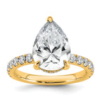 14k 4 3/4 carat Certified Lab Grown Diamond VS/SI+ G+ Pear Complete Solitaire with Flair Engagement Ring