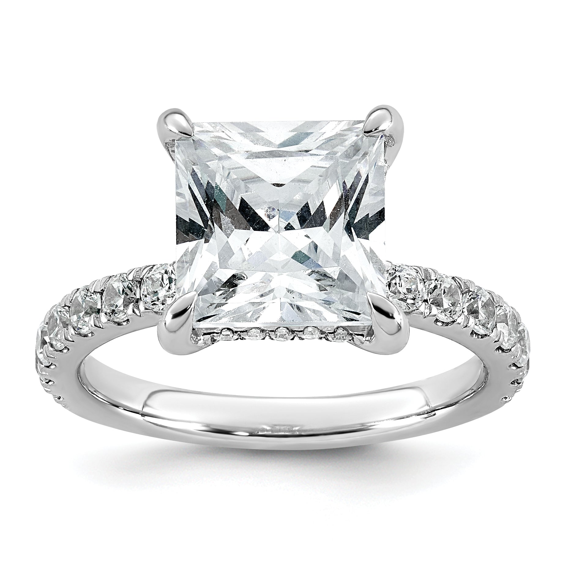 14k White Gold 4 3/8 carat Certified Lab Grown Diamond VS+ F+ Princess Complete Solitaire with Flair Engagement Ring Main image