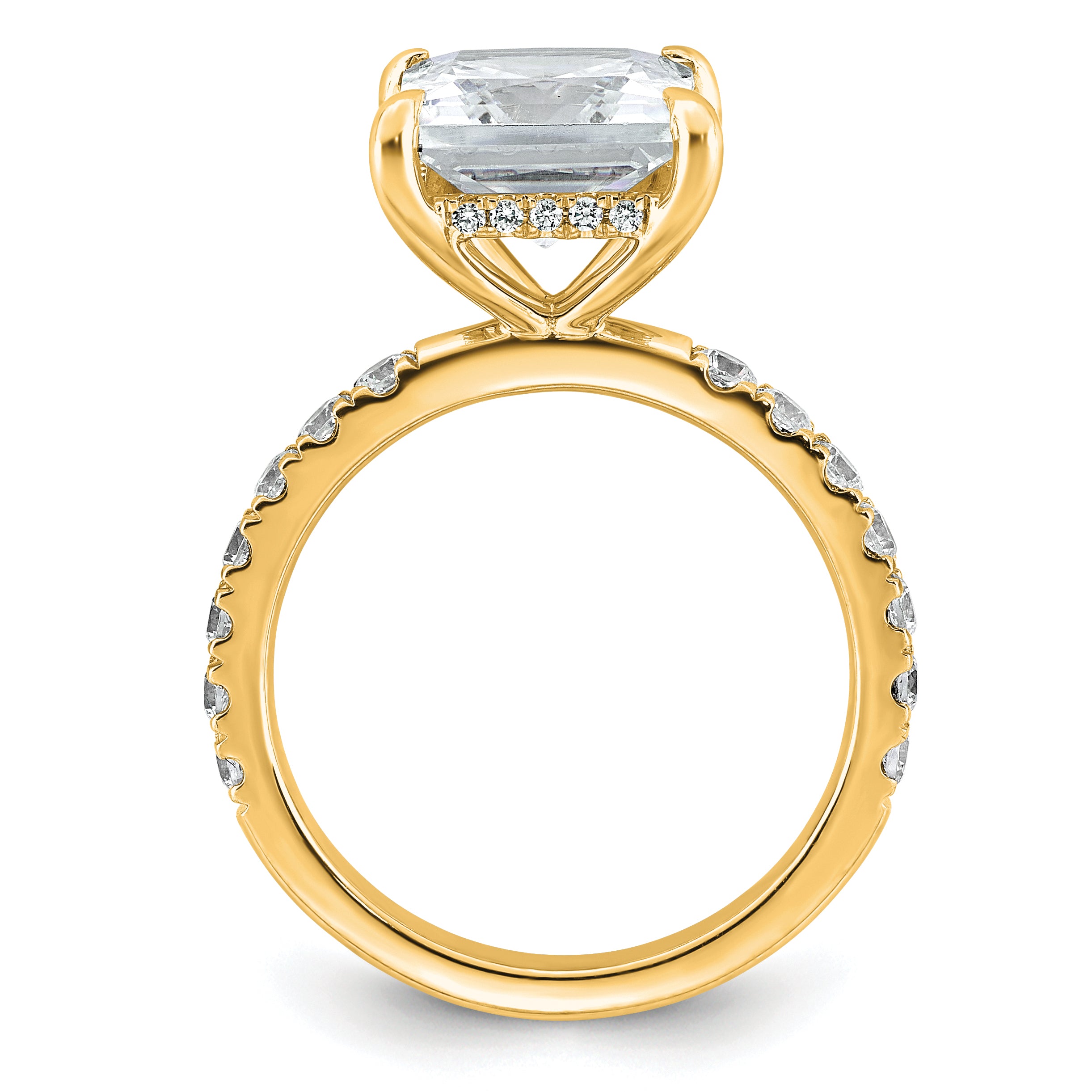 14k 4 3/8 carat Certified Lab Grown Diamond VS+ F+ Princess Complete Solitaire with Flair Engagement Ring