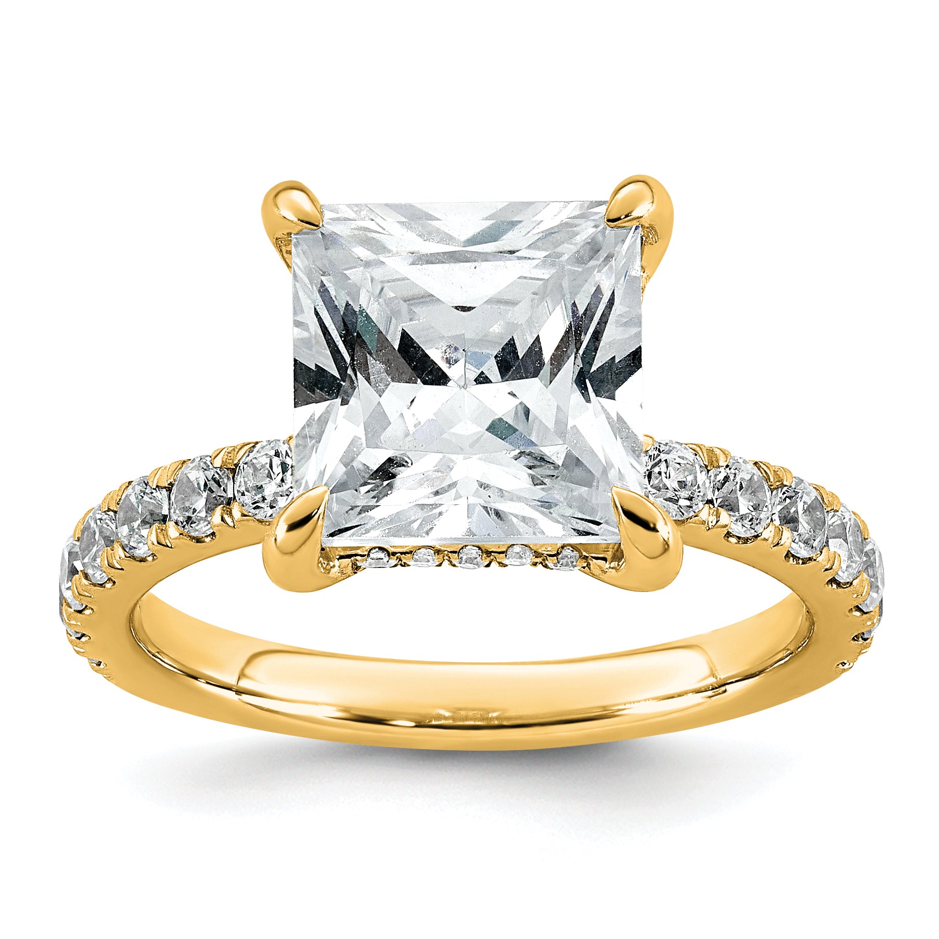 14k 4 3/8 carat Certified Lab Grown Diamond VS+ F+ Princess Complete Solitaire with Flair Engagement Ring Main image