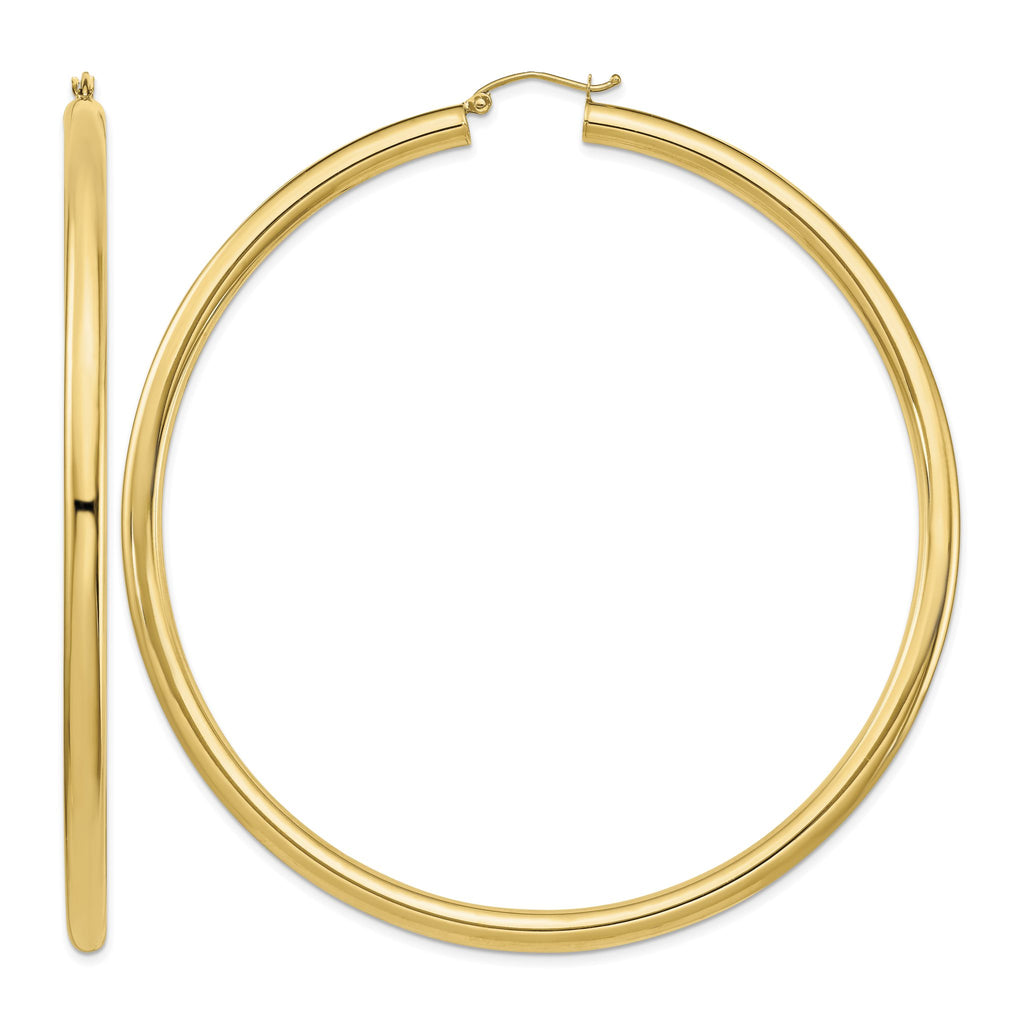 Smooth Round Tube Hoop Earrings in 14K Yellow Gold, 4x80mm Lightweight - Sophia Jewelers