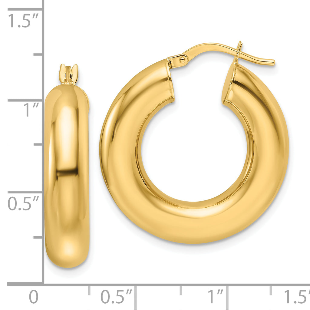 14k Polished 6mm Hollow Round Tube Round Hoop Earrings