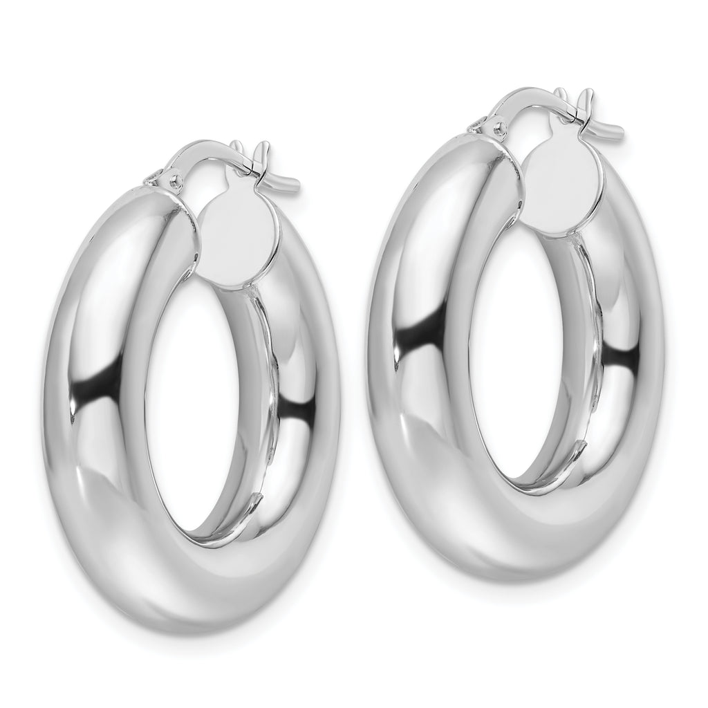 14k White Gold Polished 6mm Hollow Round Tube Round Hoop Earrings