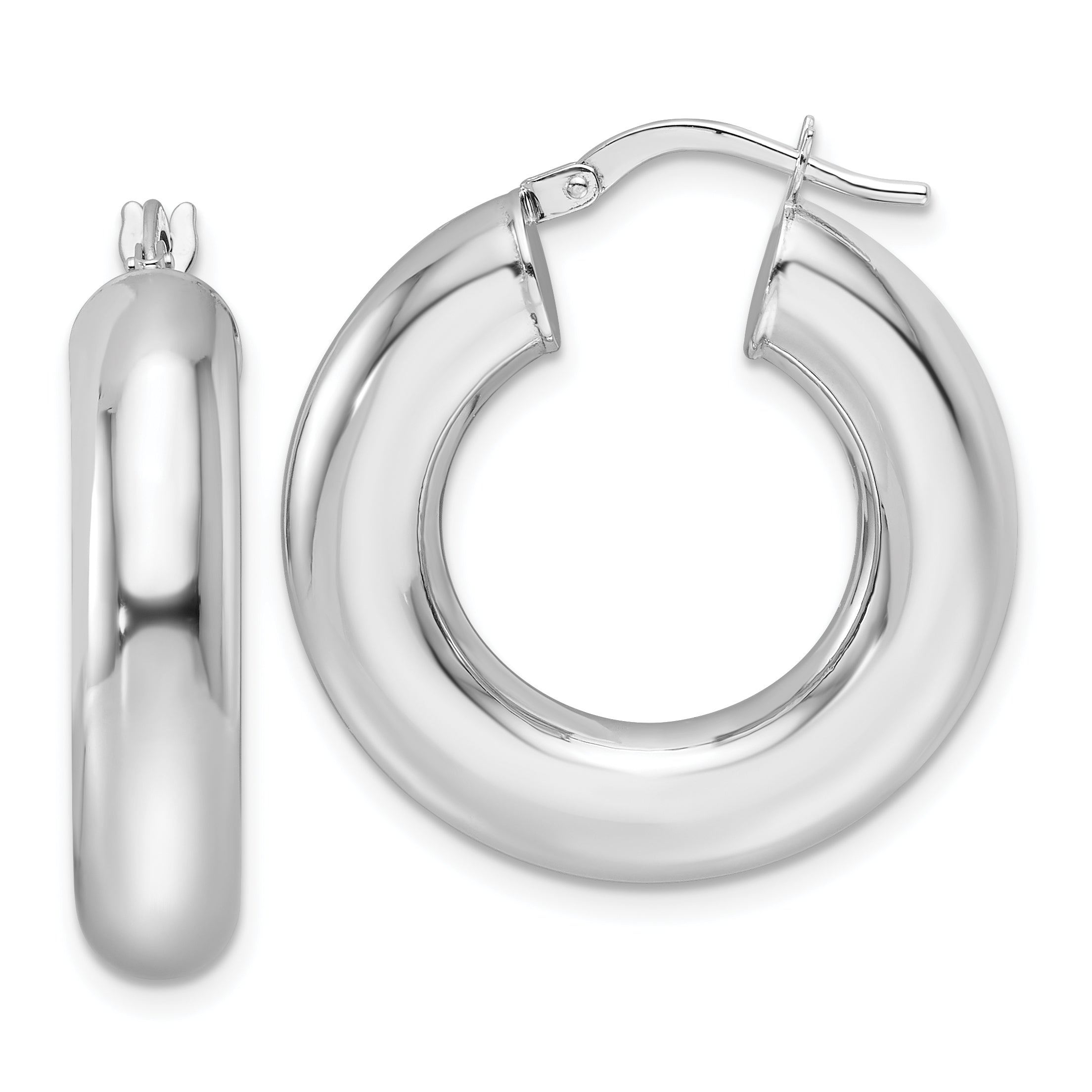 14k White Gold Polished 6mm Hollow Round Tube Round Hoop Earrings Main image