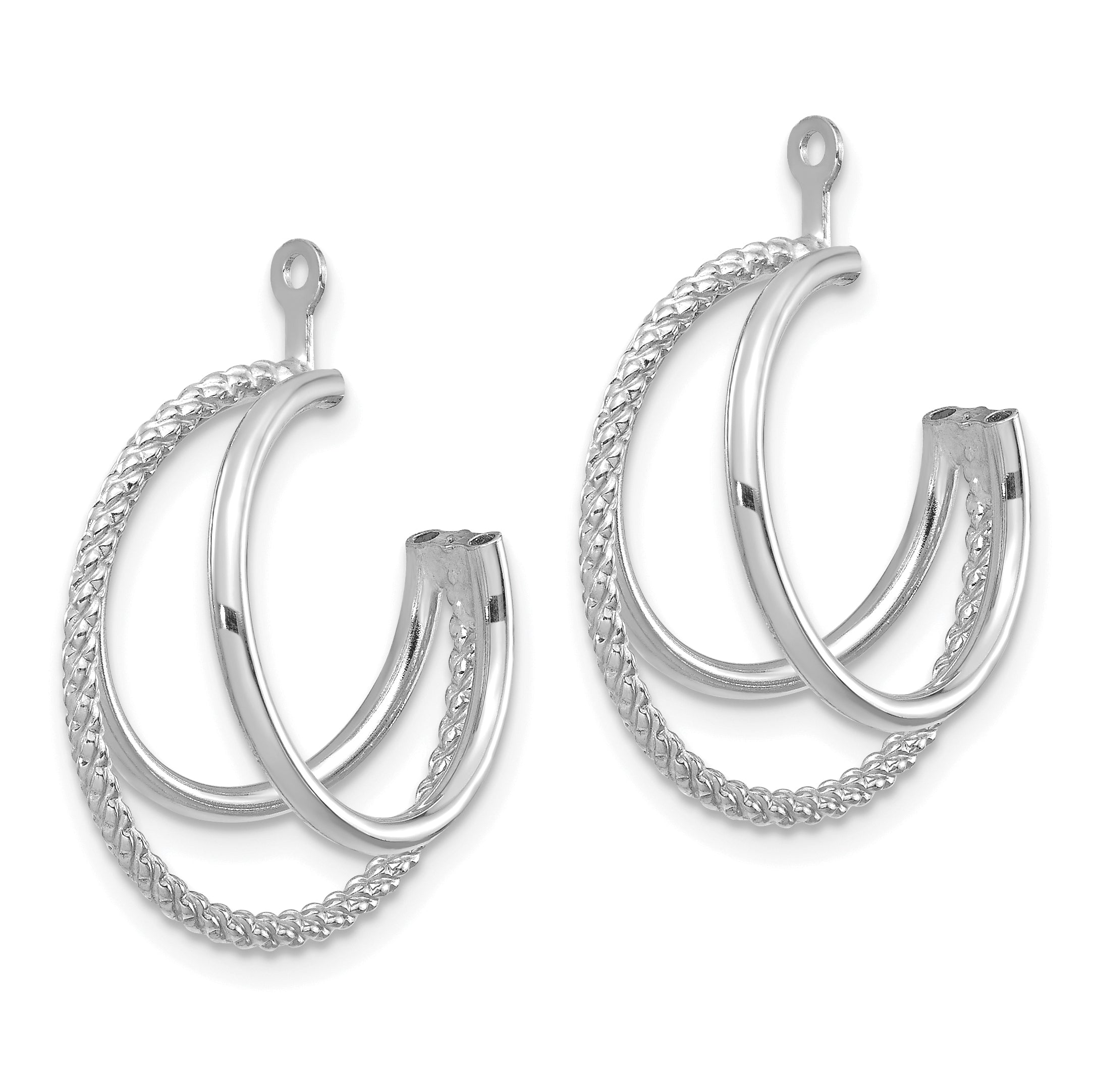 14K White Gold Polished & Twisted Triple Hoop Earring Jackets