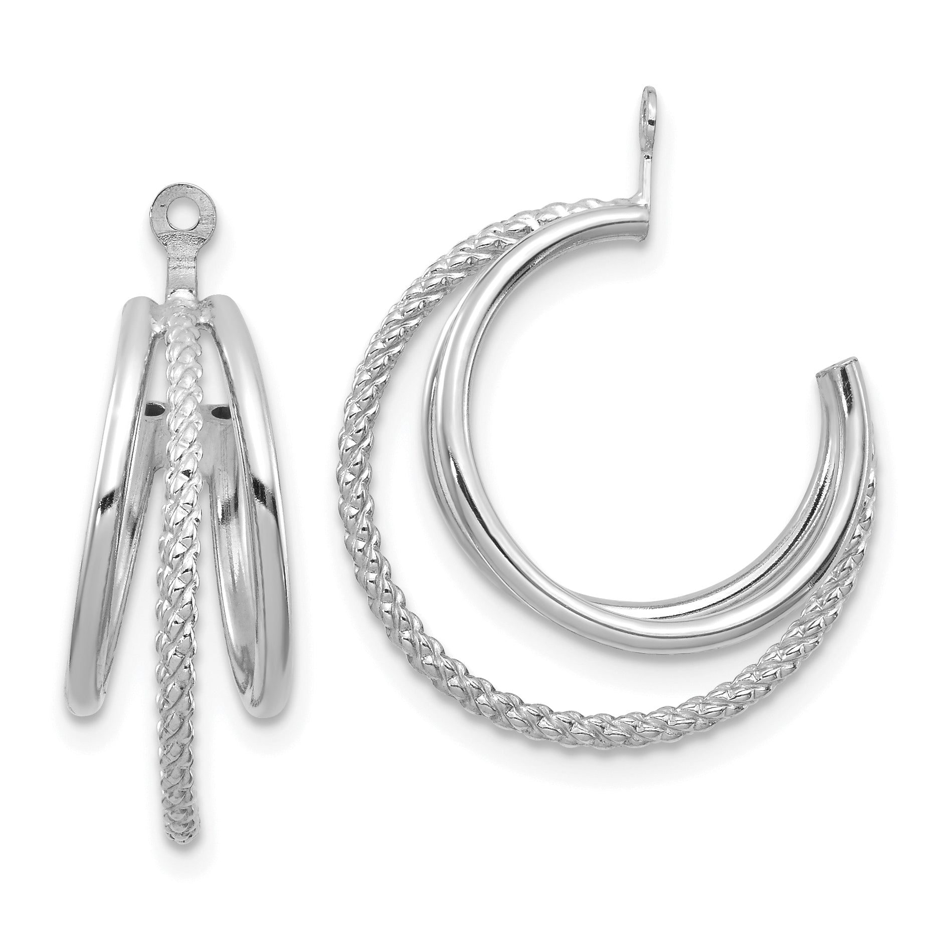 14K White Gold Polished & Twisted Triple Hoop Earring Jackets Main image