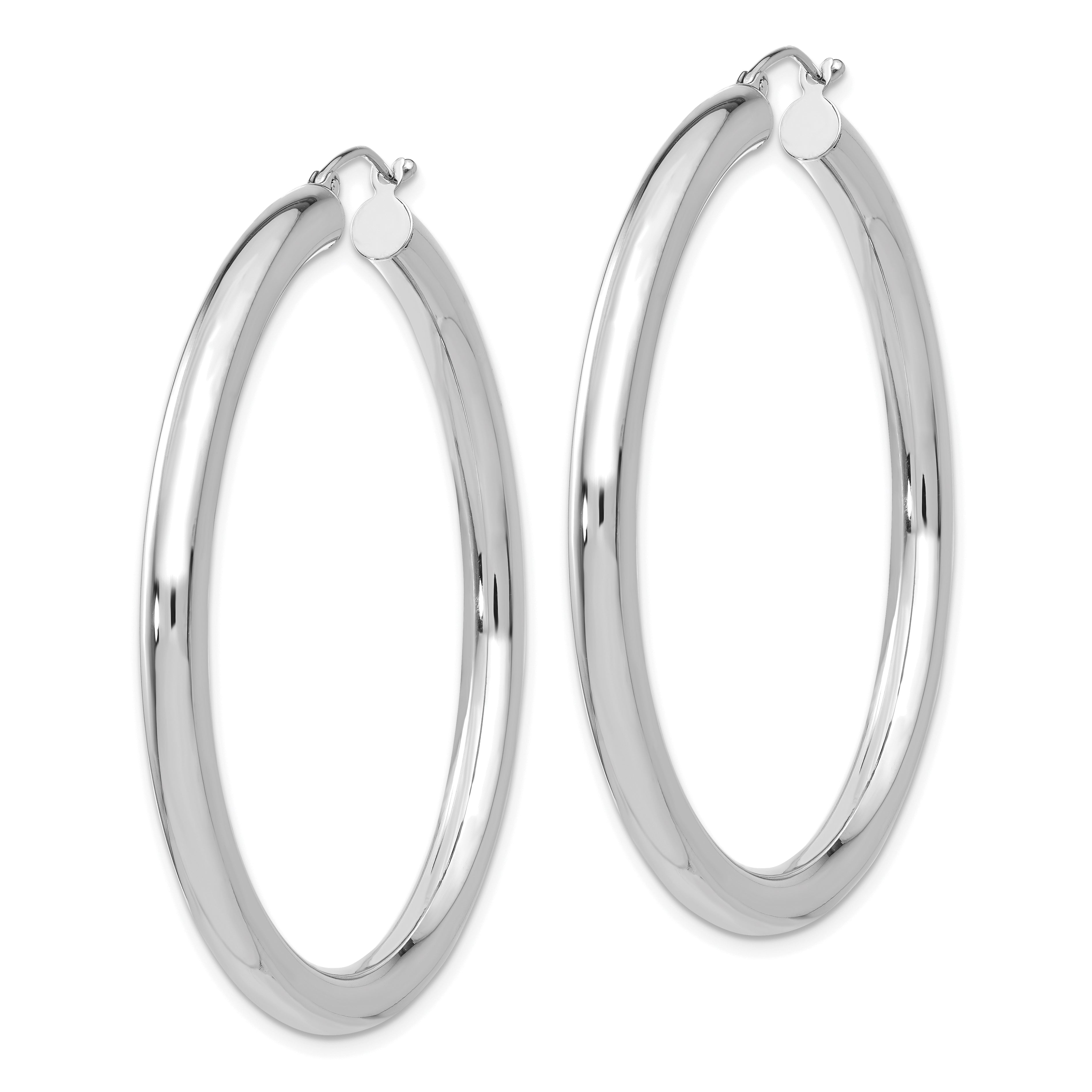 10 Karat White Gold 4mm x 50mm Tube Hoop Earrings - View 2