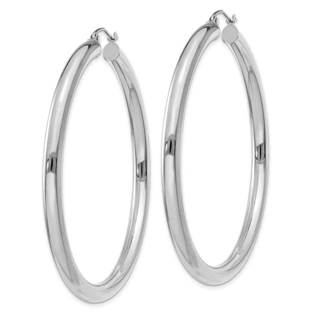 10 Karat White Gold 4mm x 55mm Tube Hoop Earrings - View 2