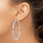 10 Karat White Gold 4mm x 55mm Tube Hoop Earrings - View 3