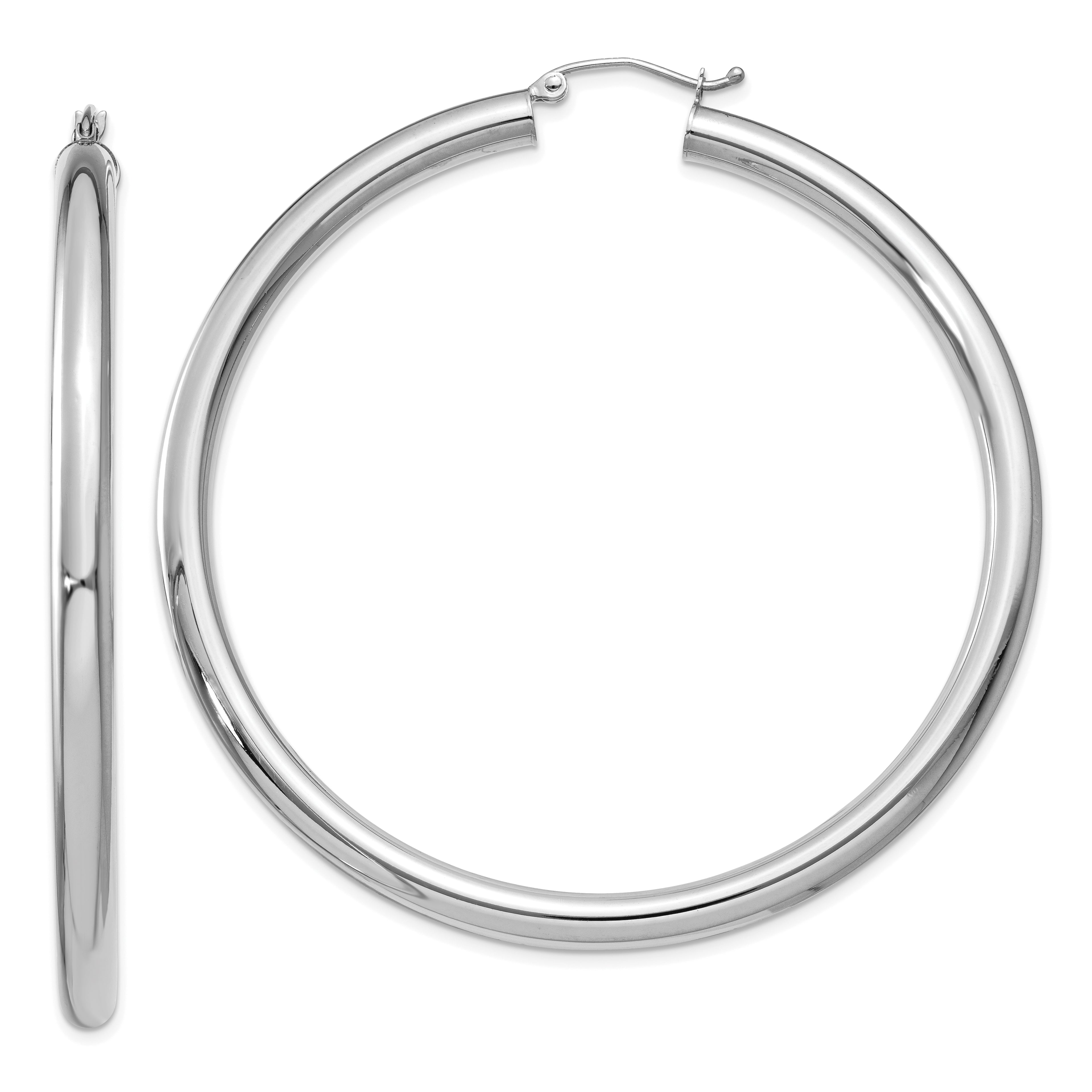 10 Karat White Gold 4mm x 60mm Tube Hoop Earrings | Sophia Jewelers